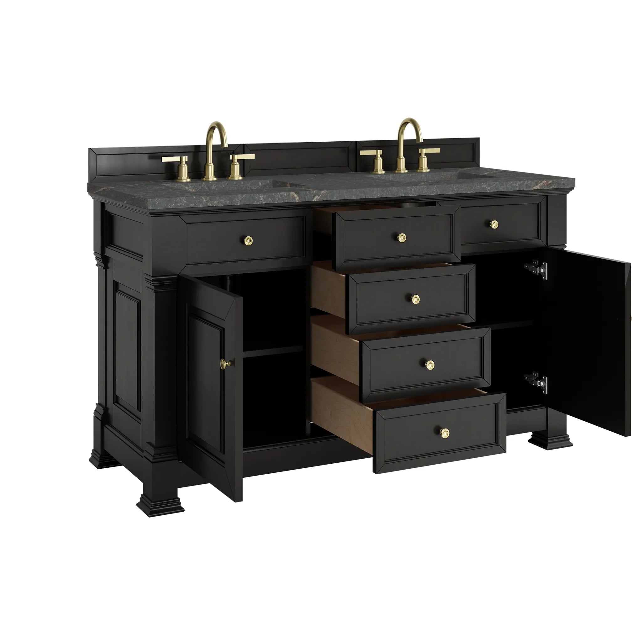 60" Brookfield Double Vanity in Black Onyx w/FreePower Wireless Charger-Parisien Bleu Silestone-8" Widespread image 10