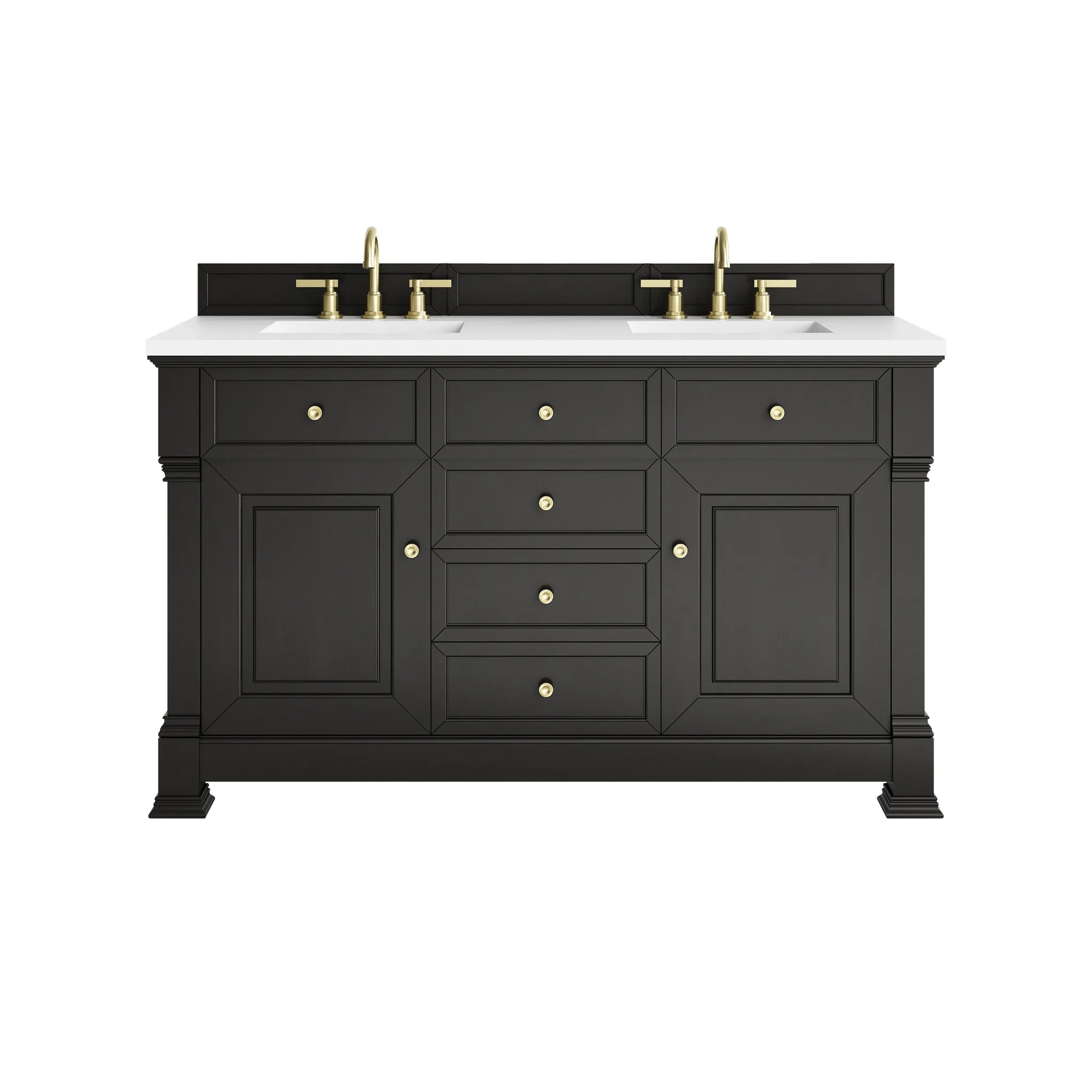 60" Brookfield Double Vanity in Black Onyx-White Zeus Silestone-8" Widespread image
