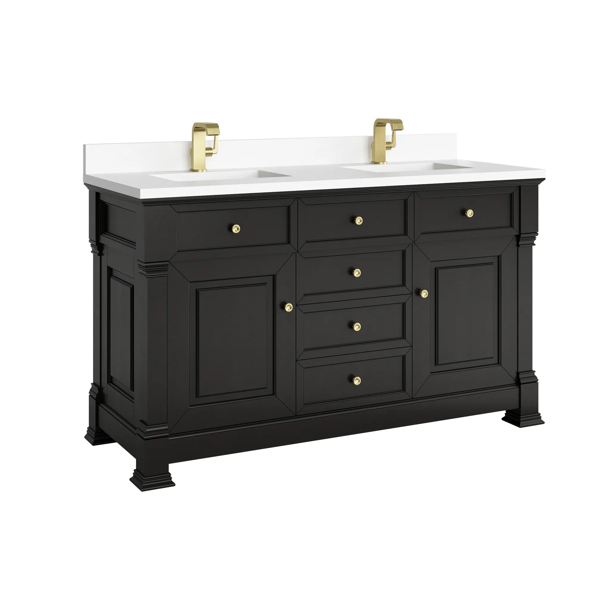 60" Brookfield Double Vanity in Black Onyx-White Zeus Silestone & Backsplash-Single Hole image 8