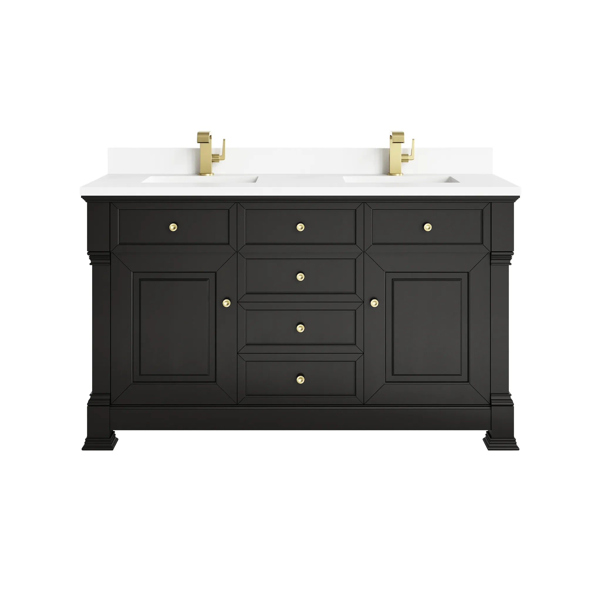 60" Brookfield Double Vanity in Black Onyx-White Zeus Silestone & Backsplash-Single Hole image