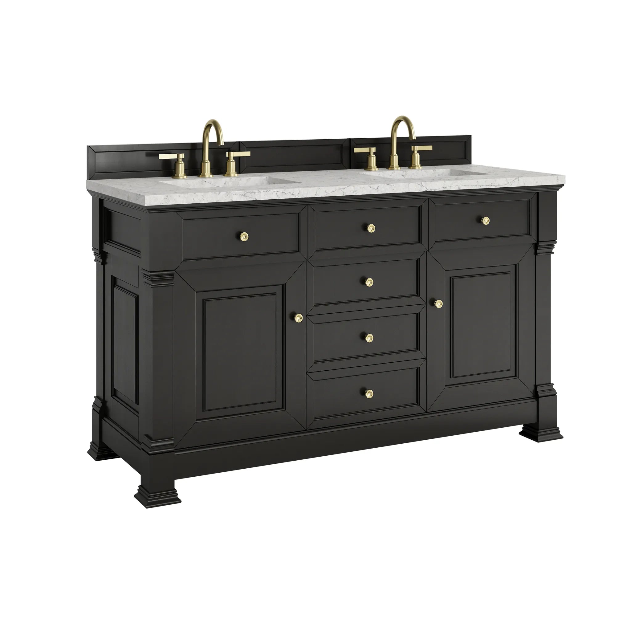 60" Brookfield Double Vanity in Black Onyx Wireless Charger-Eternal Jasmine Pearl Silestone-8" Widespread image 12