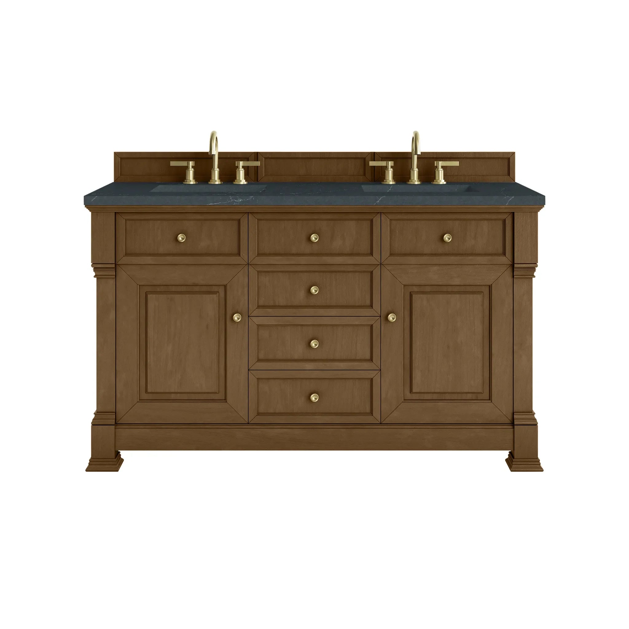 60" Brookfield Double Vanity in Honey Oak-Charcoal Soapstone Silestone-8" Widespread image