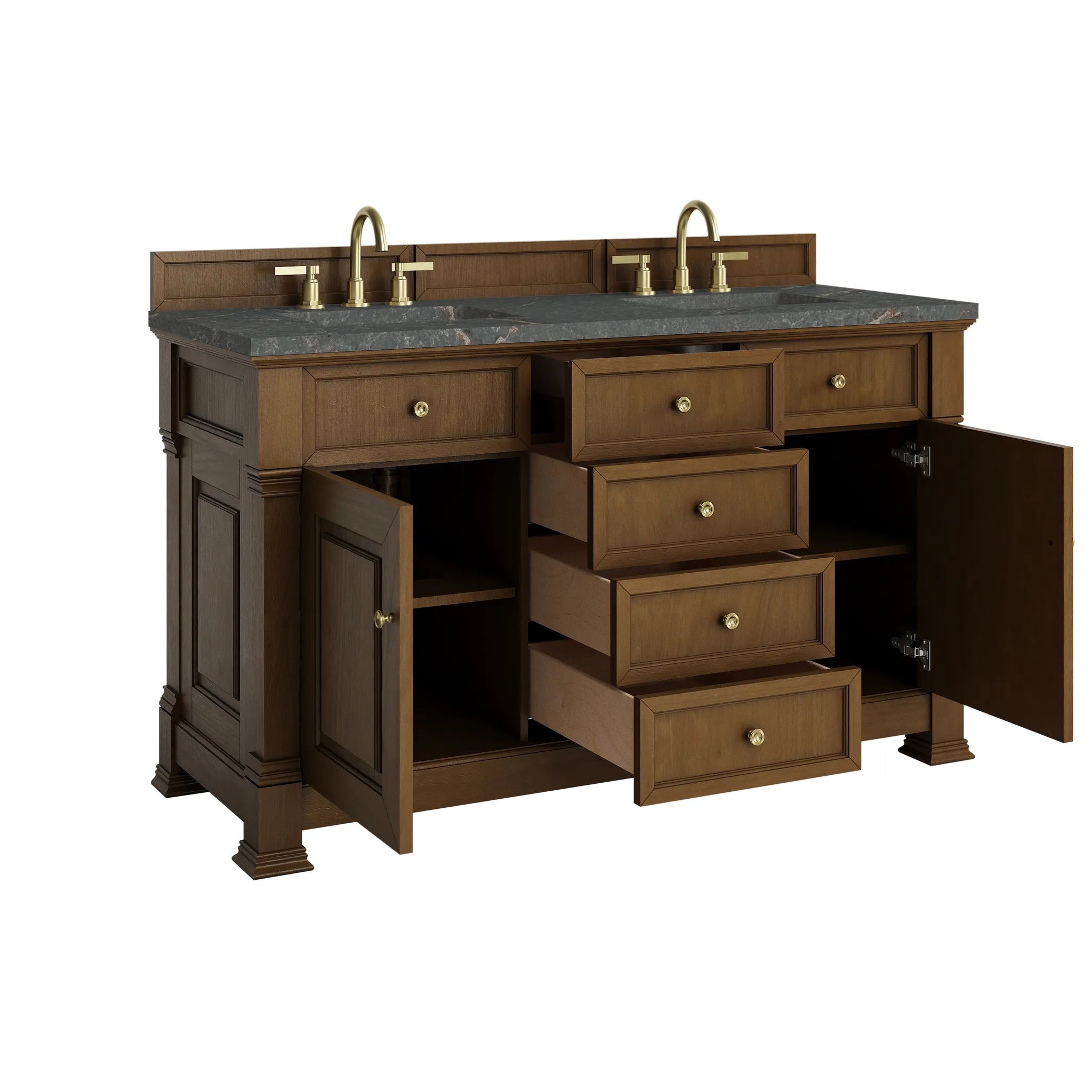 60" Brookfield Double Vanity in Honey Oak w/FreePower Wireless Charger-Parisien Bleu Silestone-8" Widespread image 10