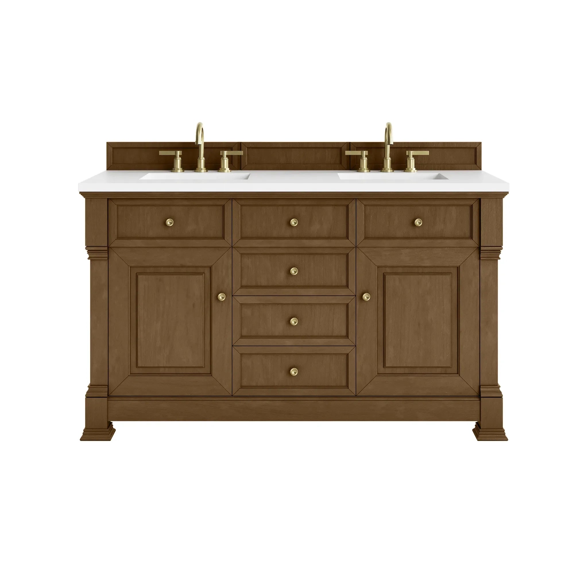 60" Brookfield Double Vanity in Honey Oak-White Zeus Silestone-8" Widespread image