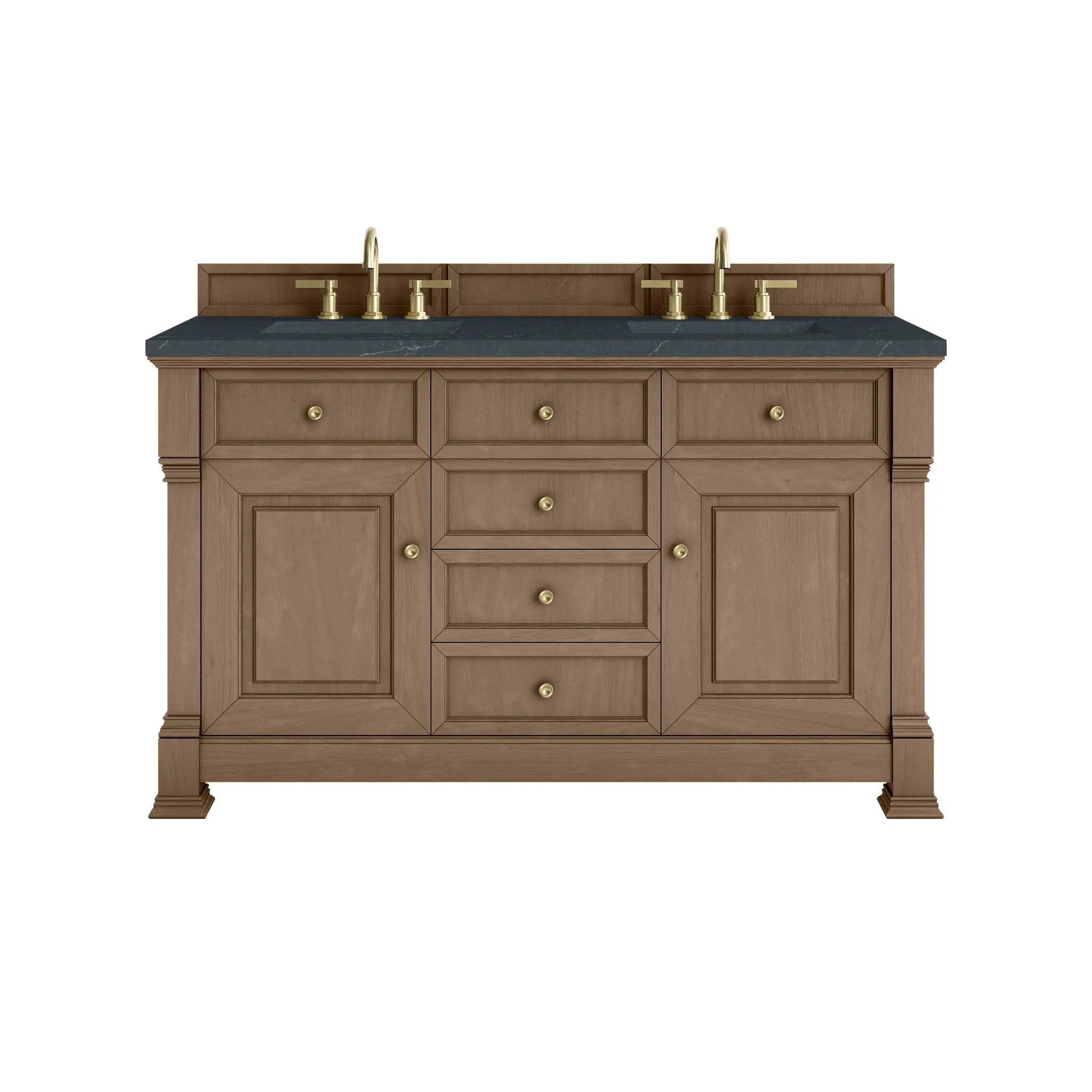 60" Brookfield Double Vanity in Pecan-Charcoal Soapstone Silestone-8" Widespread image