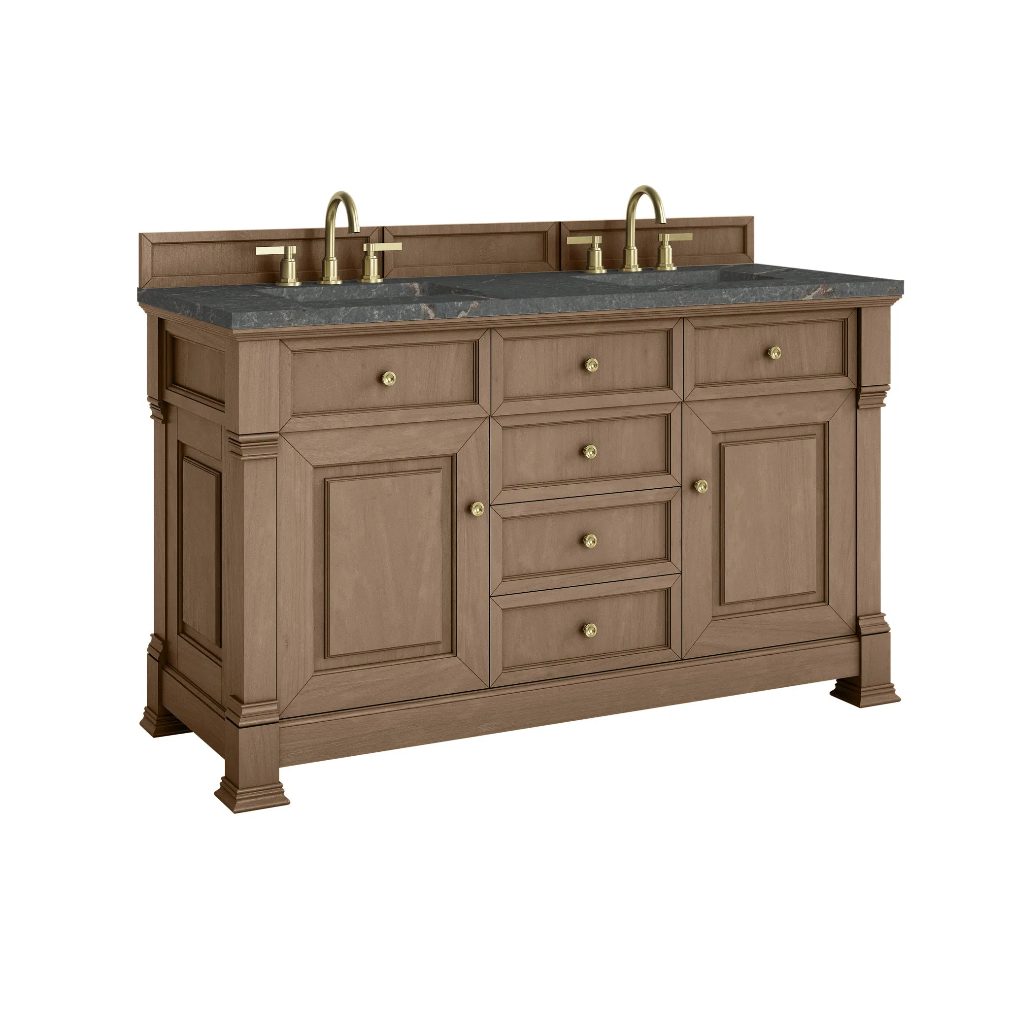60" Brookfield Double Vanity in Pecan w/FreePower Wireless Charger-Parisien Bleu Silestone-8" Widespread image 12