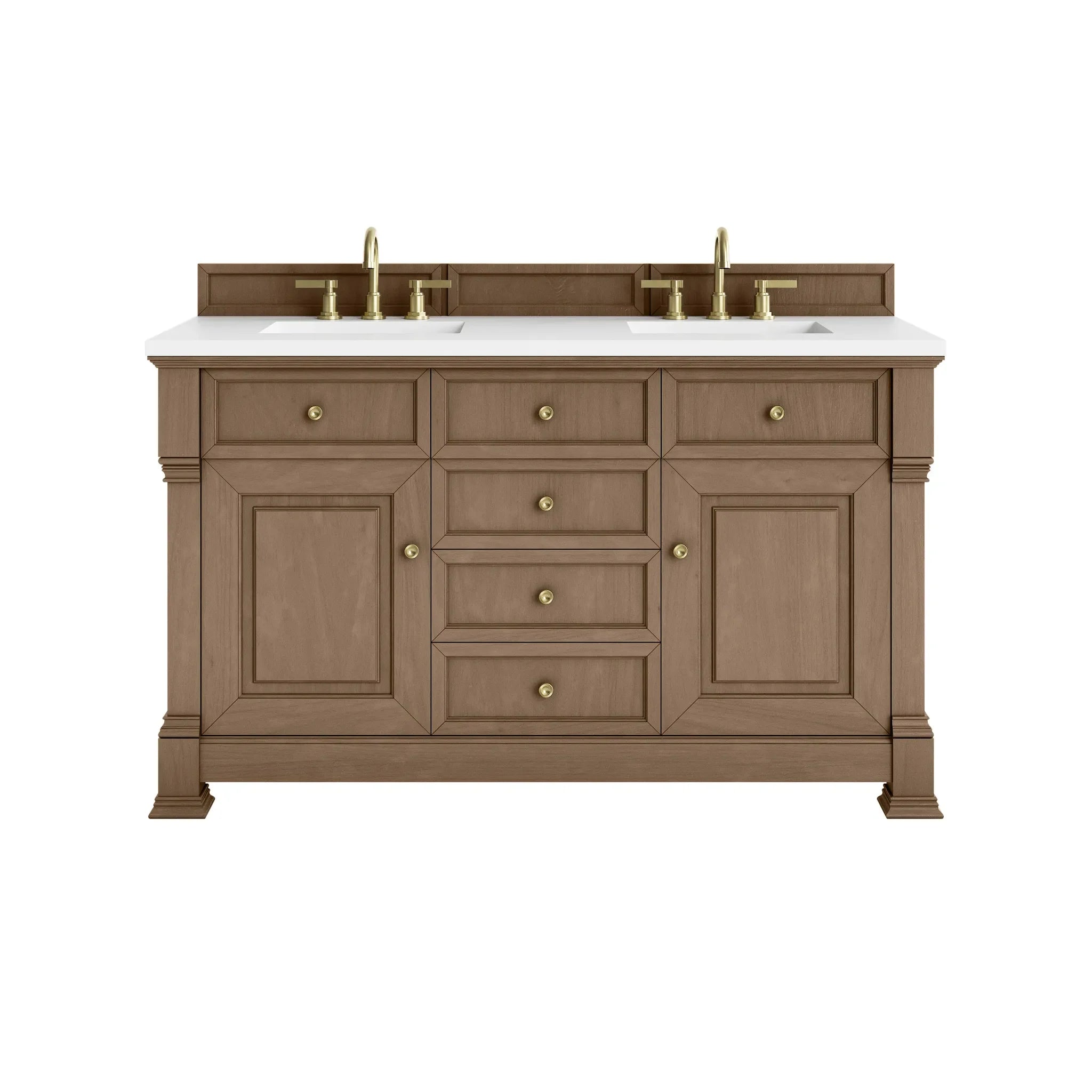 60" Brookfield Double Vanity in Pecan-White Zeus Silestone-8" Widespread image