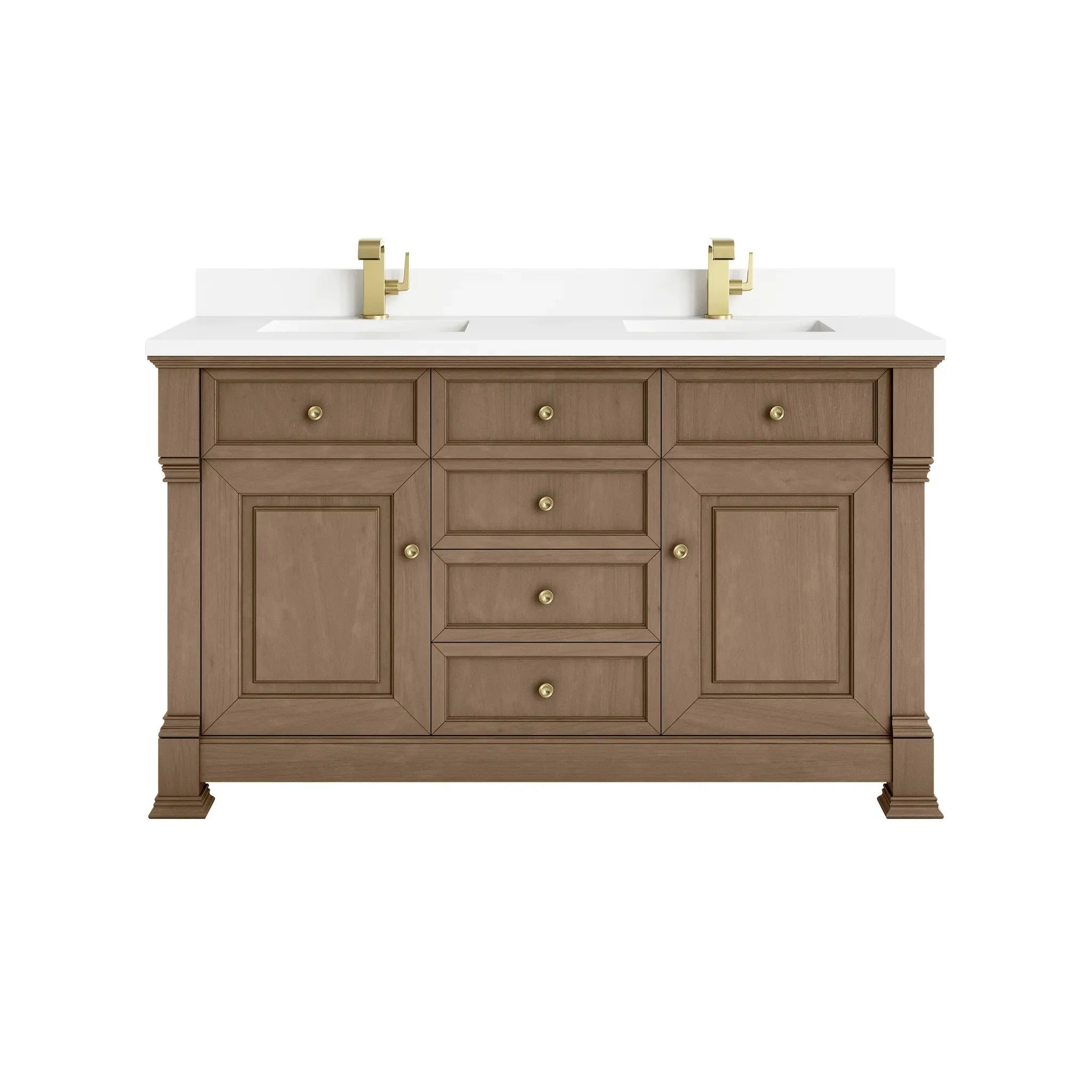 60" Brookfield Double Vanity in Pecan-White Zeus Silestone & Backsplash-Single Hole image
