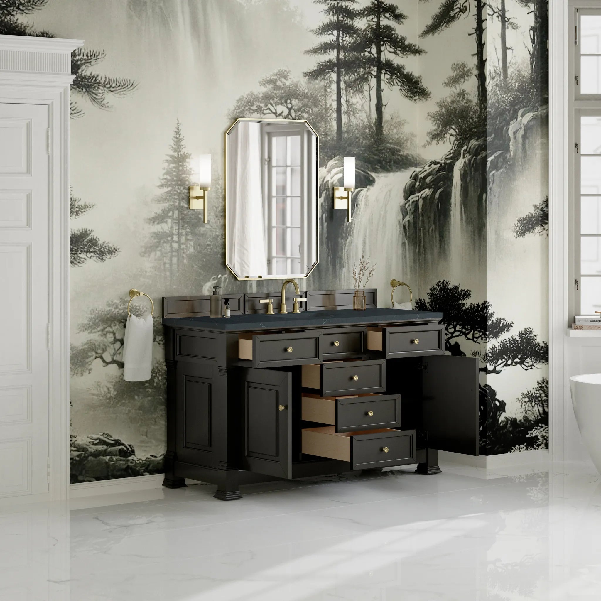 60" Brookfield Single Vanity in Black Onyx-Charcoal Soapstone Silestone-8" Widespread image 4