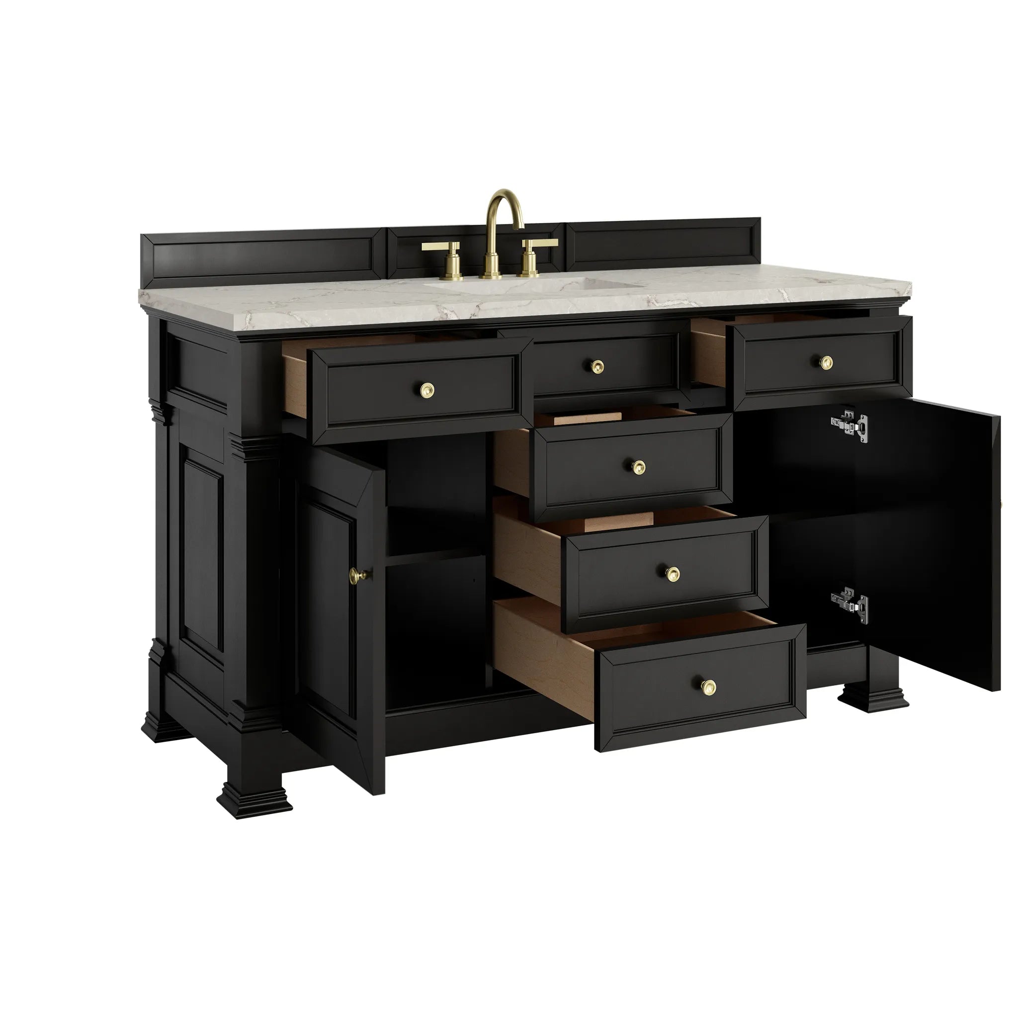 60" Brookfield Single Vanity in Black Onyx-Victorian Silver Silestone-8" Widespread image 7