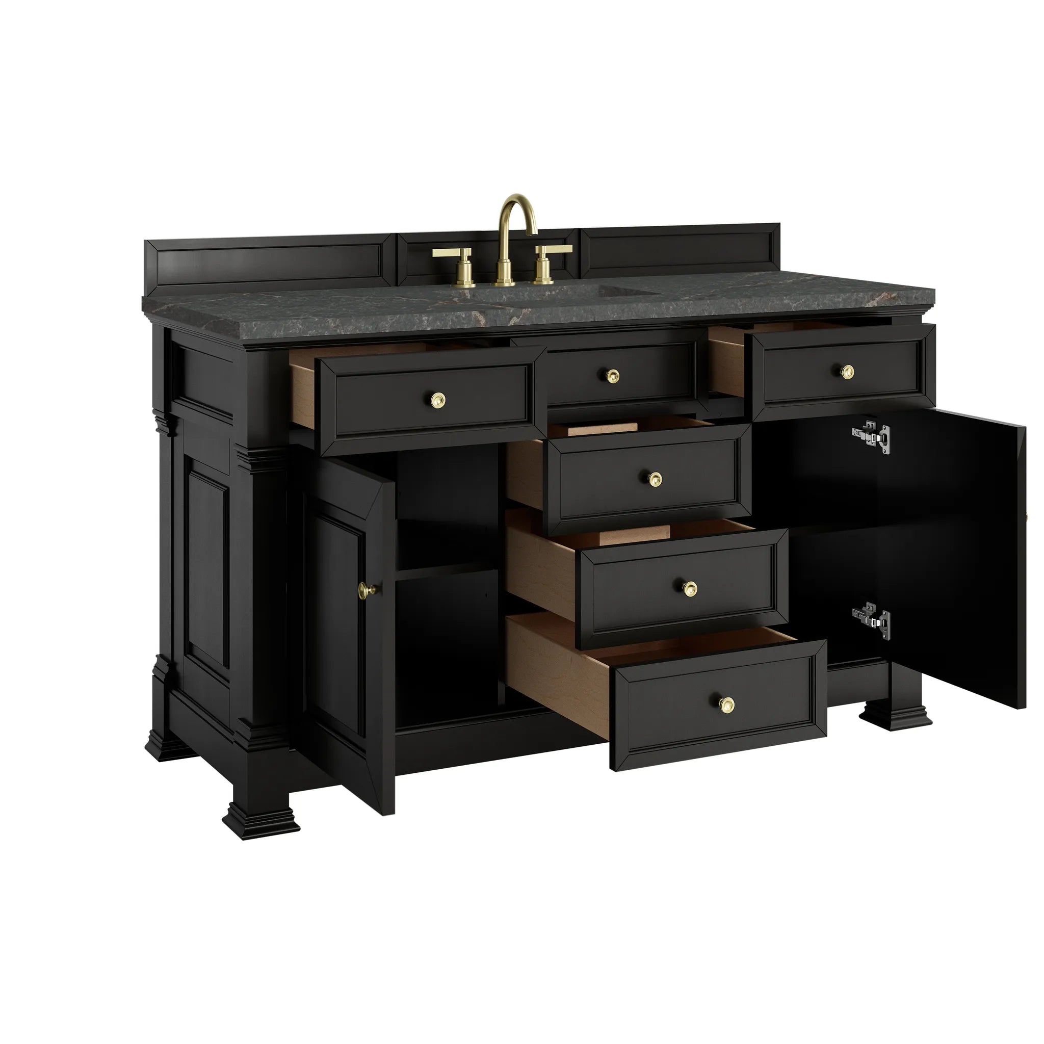 60" Brookfield Single Vanity in Black Onyx w/FreePower Wireless Charger-Parisien Bleu Silestone-8" Widespread image 9