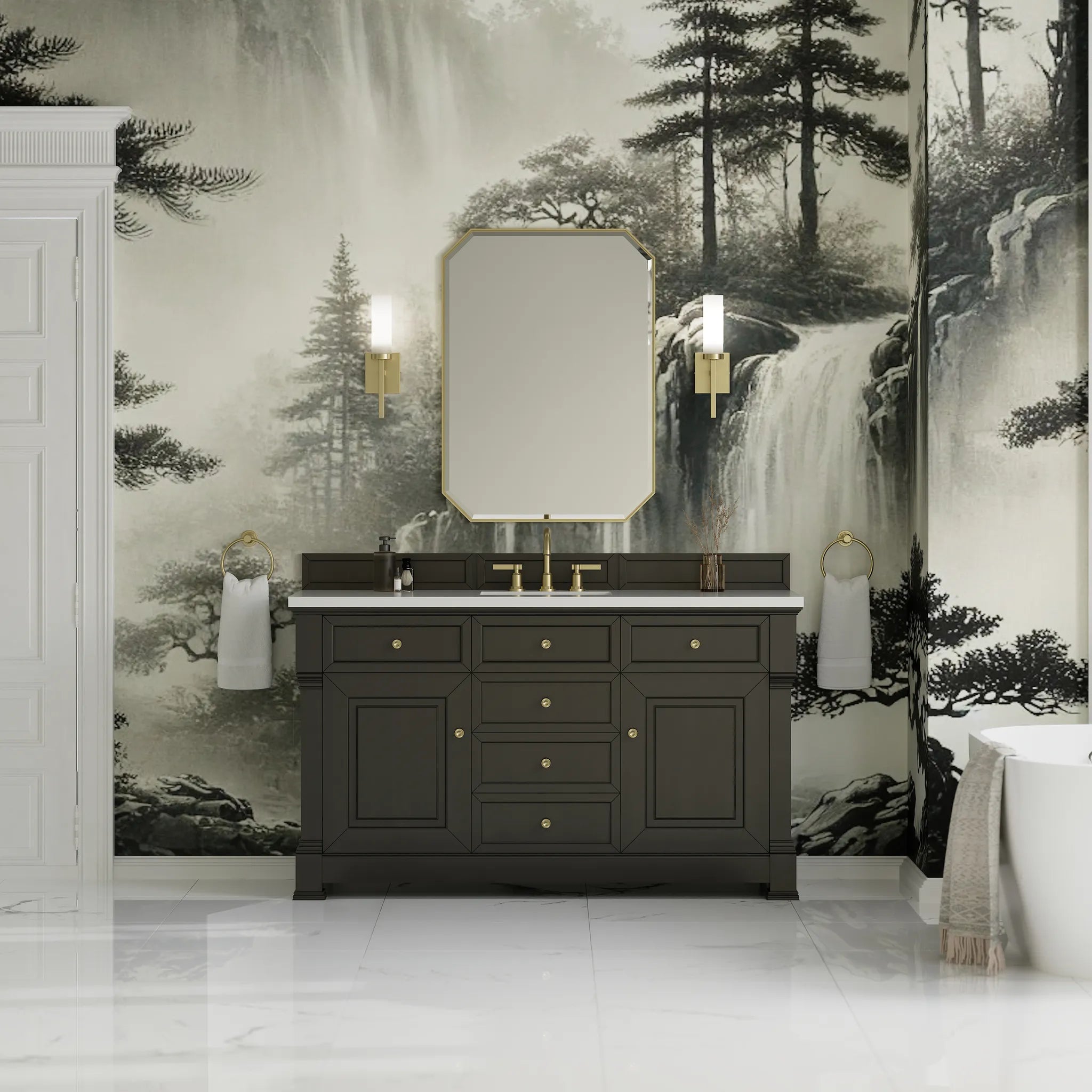 60" Brookfield Single Vanity in Black Onyx-White Zeus Silestone-8" Widespread image 2