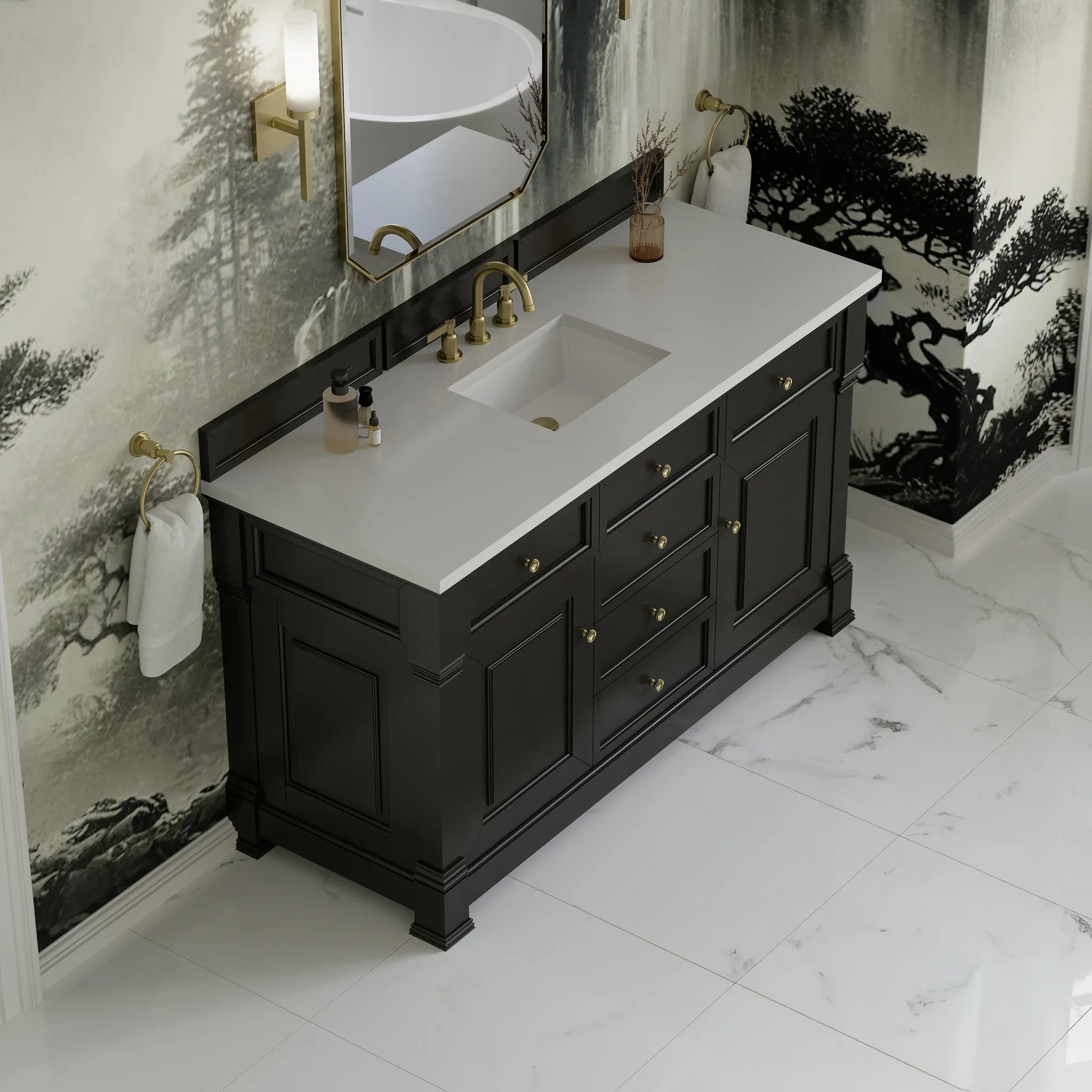 60" Brookfield Single Vanity in Black Onyx-White Zeus Silestone-8" Widespread image 6