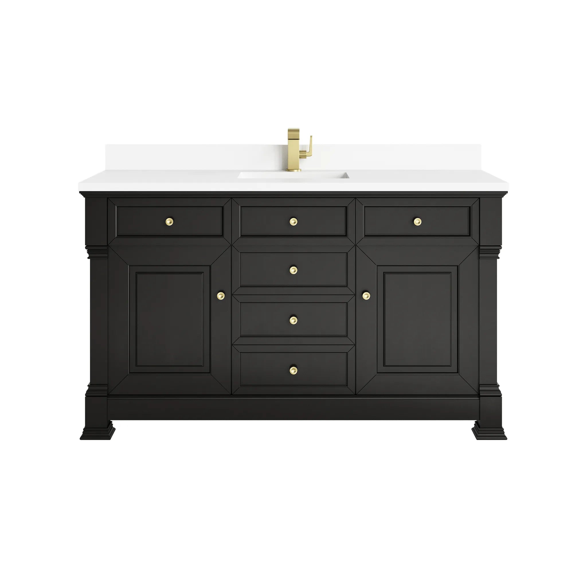 60" Brookfield Single Vanity in Black Onyx-White Zeus Silestone & Backsplash-Single Hole image