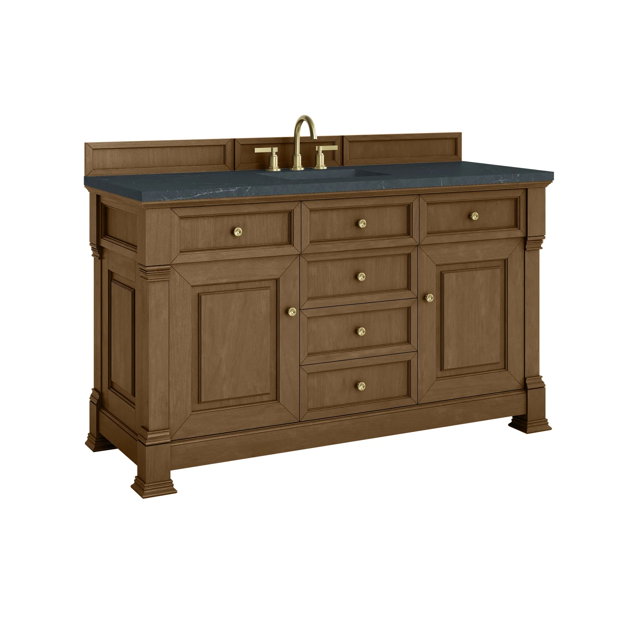 60" Brookfield Single Vanity in Honey Oak-Charcoal Soapstone Silestone-8" Widespread image 9