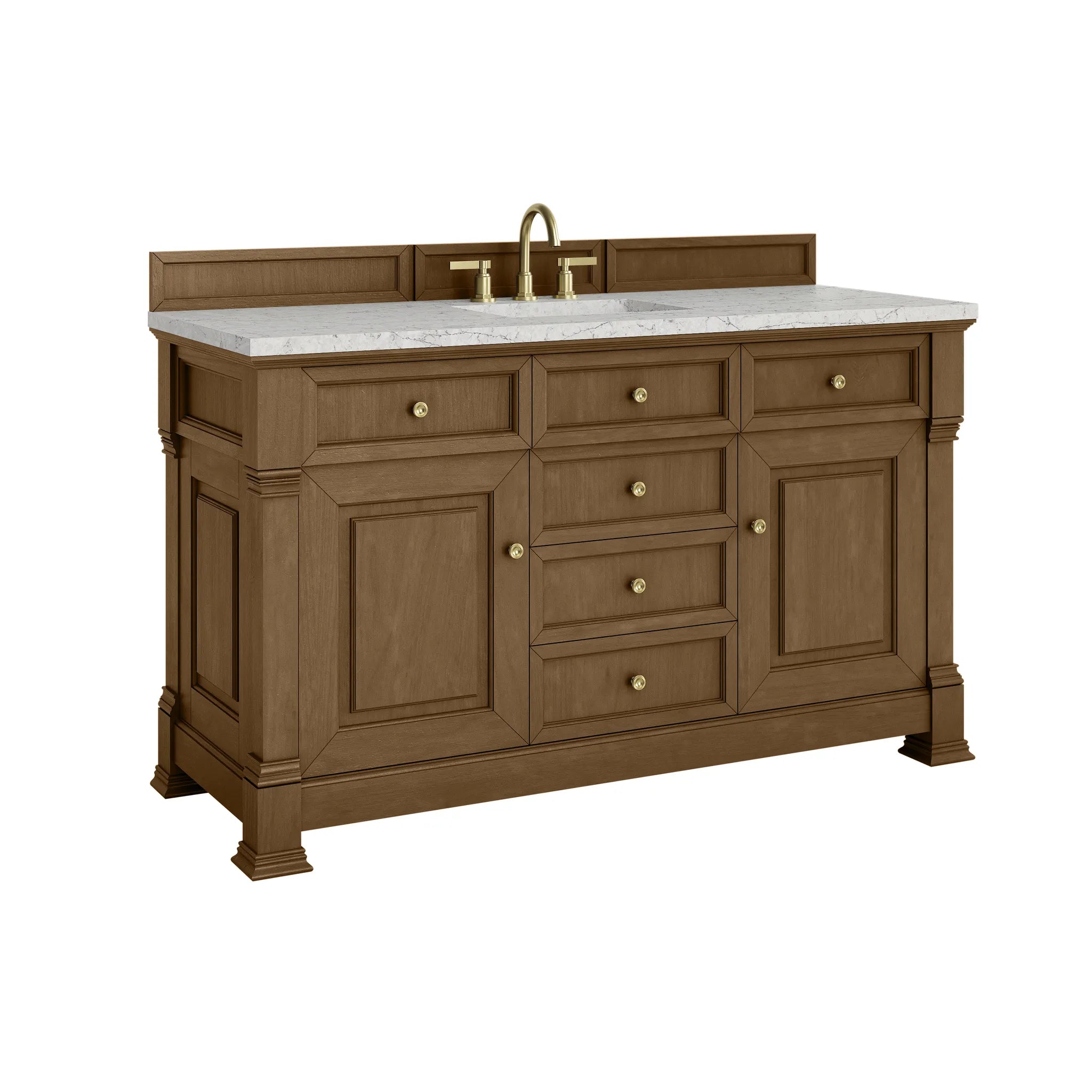 60" Brookfield Single Vanity in Honey Oak-Eternal Jasmine Pearl Silestone-8" Widespread image 9