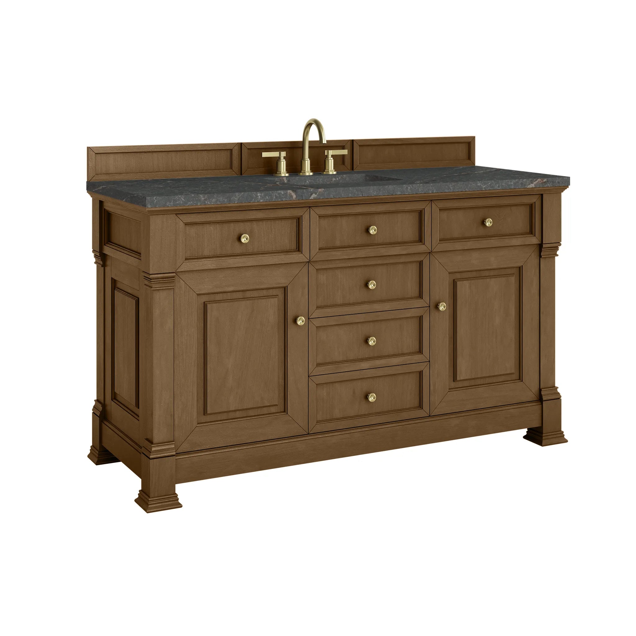 60" Brookfield Single Vanity in Honey Oak-Parisien Bleu Silestone-8" Widespread image 9