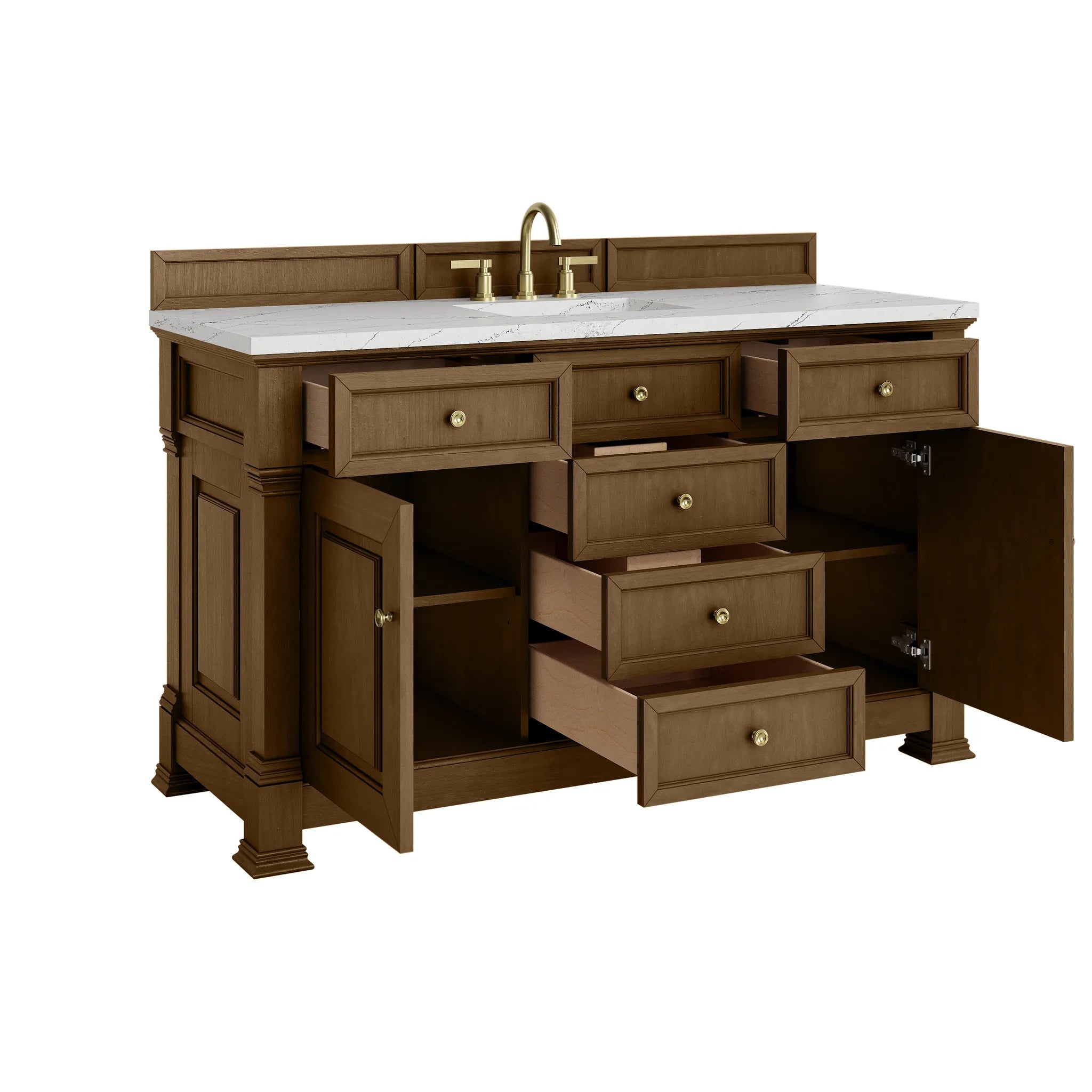 60" Brookfield Single Vanity in Honey Oak w/FreePower Wireless Charger-Ethereal Noctis Silestone-8" Widespread image 9