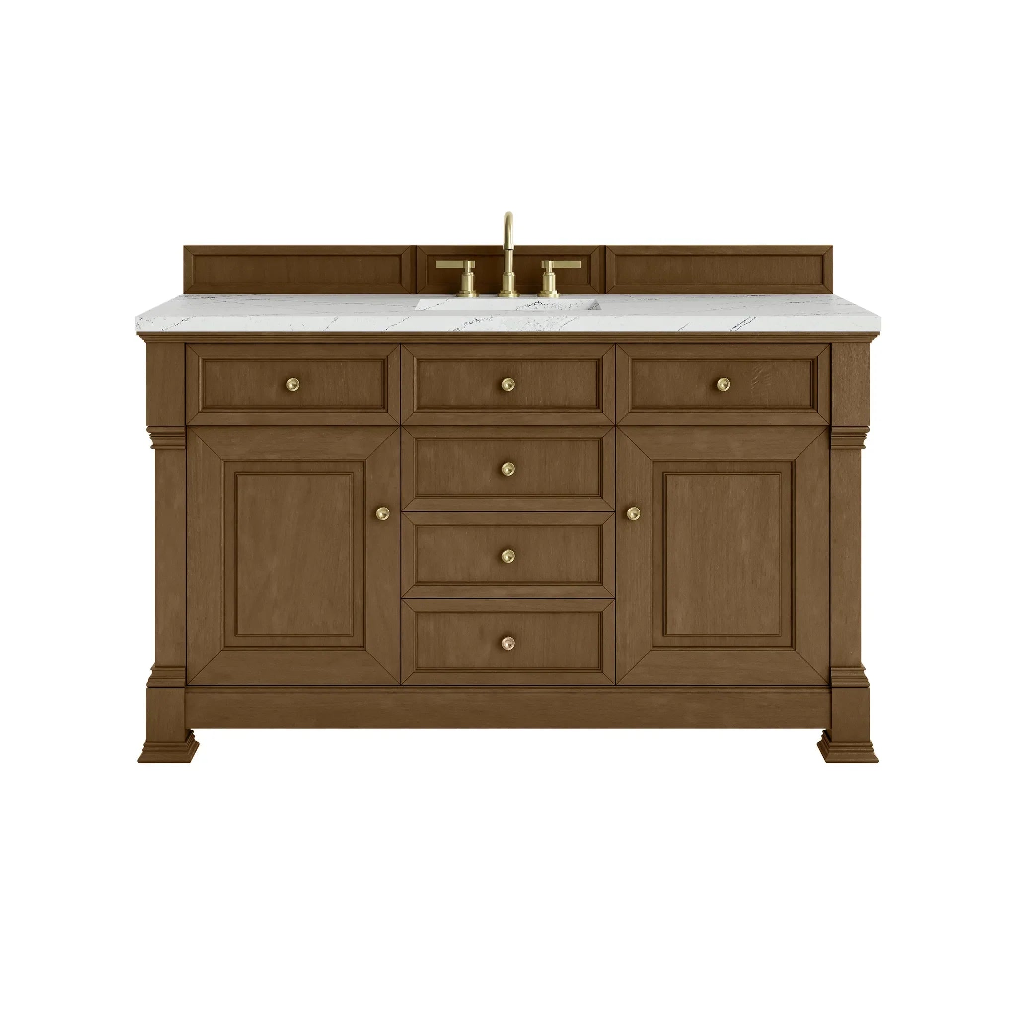 60" Brookfield Single Vanity in Honey Oak w/FreePower Wireless Charger-Ethereal Noctis Silestone-8" Widespread image