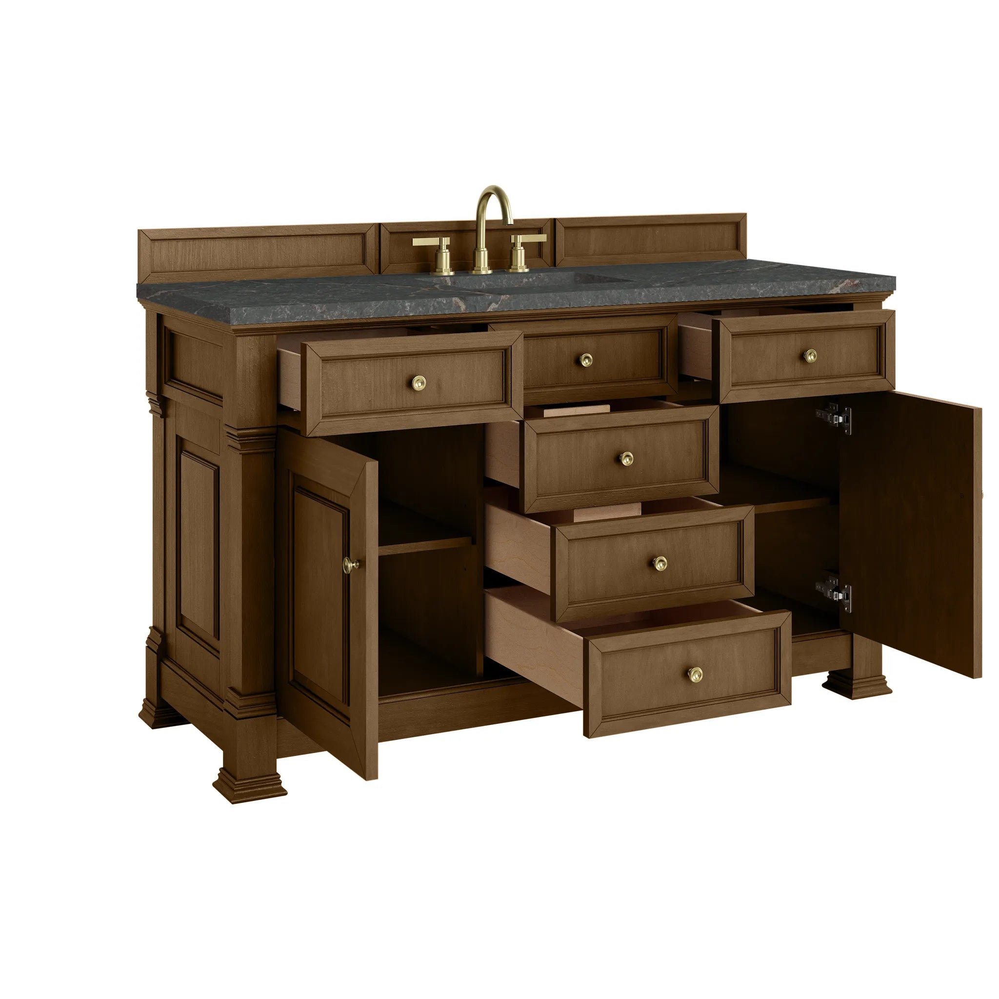 60" Brookfield Single Vanity in Honey Oak w/FreePower Wireless Charger-Parisien Bleu Silestone-8" Widespread image 9