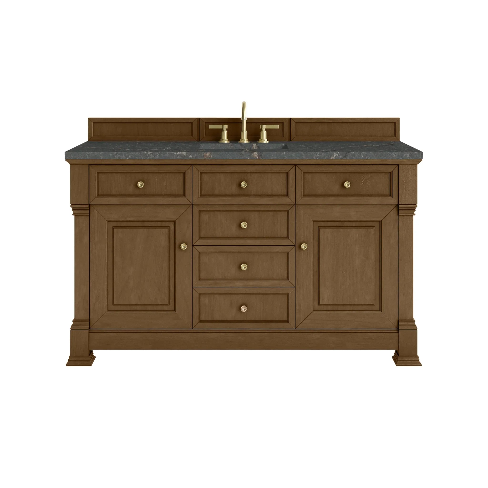 60" Brookfield Single Vanity in Honey Oak w/FreePower Wireless Charger-Parisien Bleu Silestone-8" Widespread image