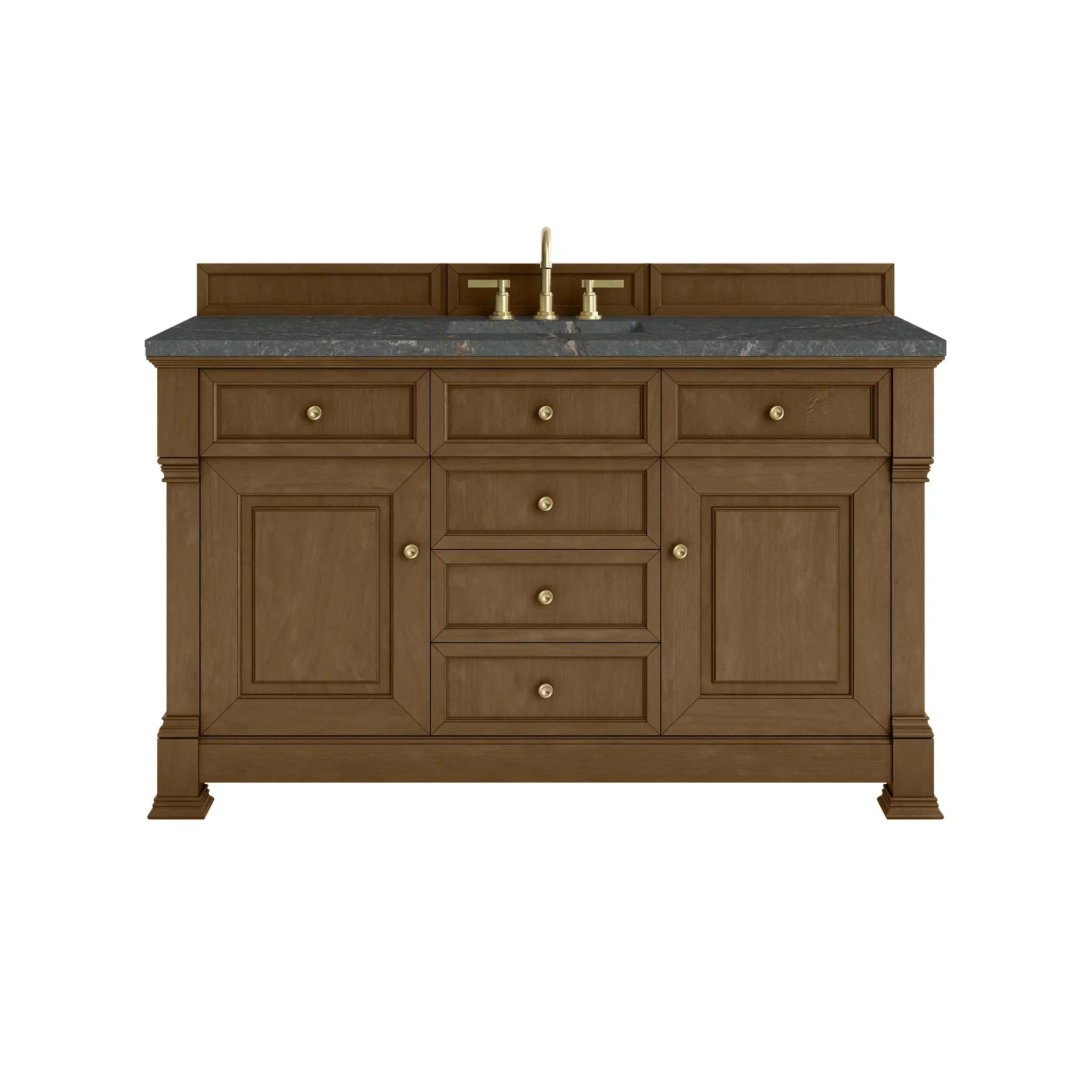 60" Brookfield Single Vanity in Honey Oak w/FreePower Wireless Charger-Parisien Bleu Silestone-8" Widespread image