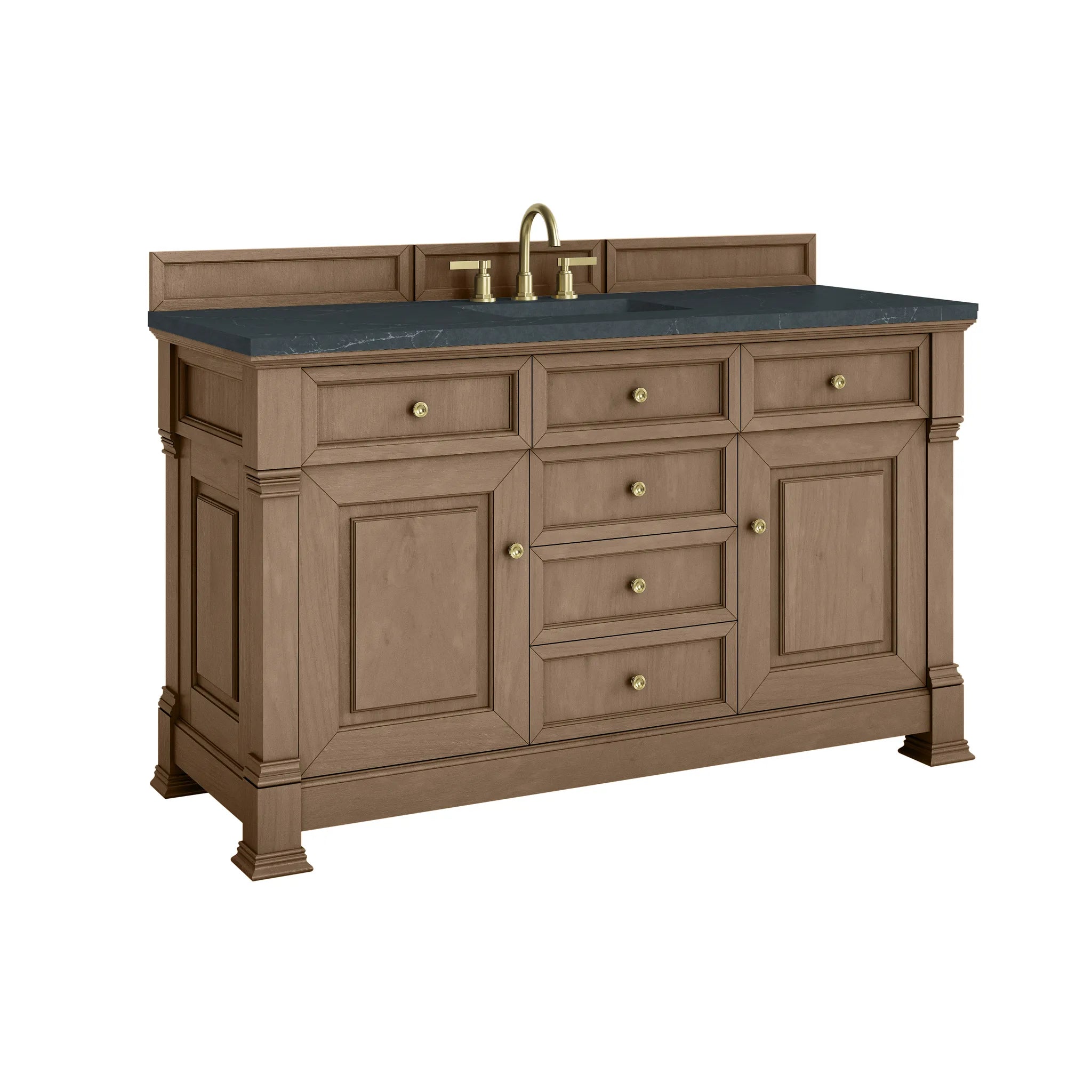 60" Brookfield Single Vanity in Pecan-Charcoal Soapstone Silestone-8" Widespread image 9