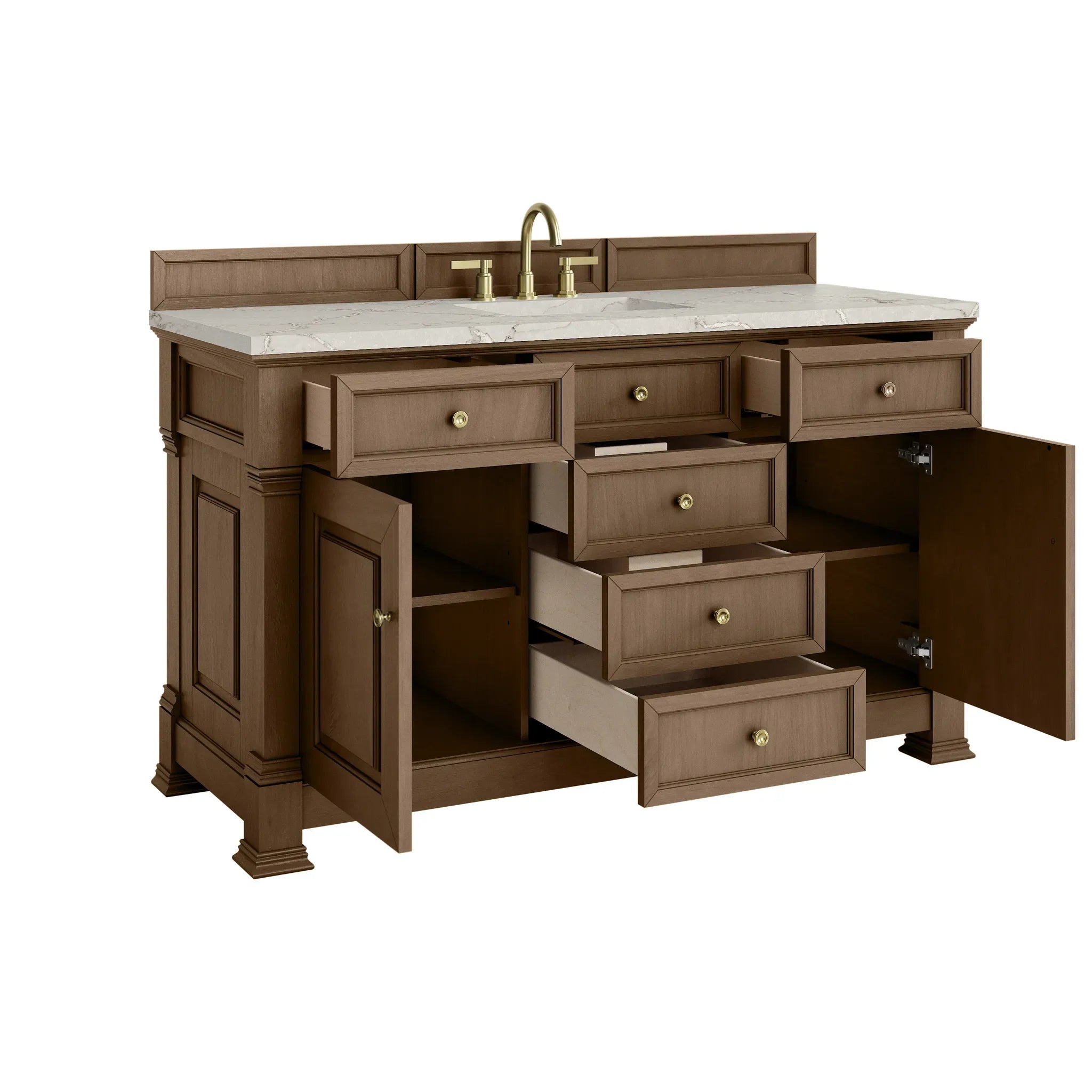 60" Brookfield Single Vanity in Pecan-Victorian Silver Silestone-8" Widespread image 7