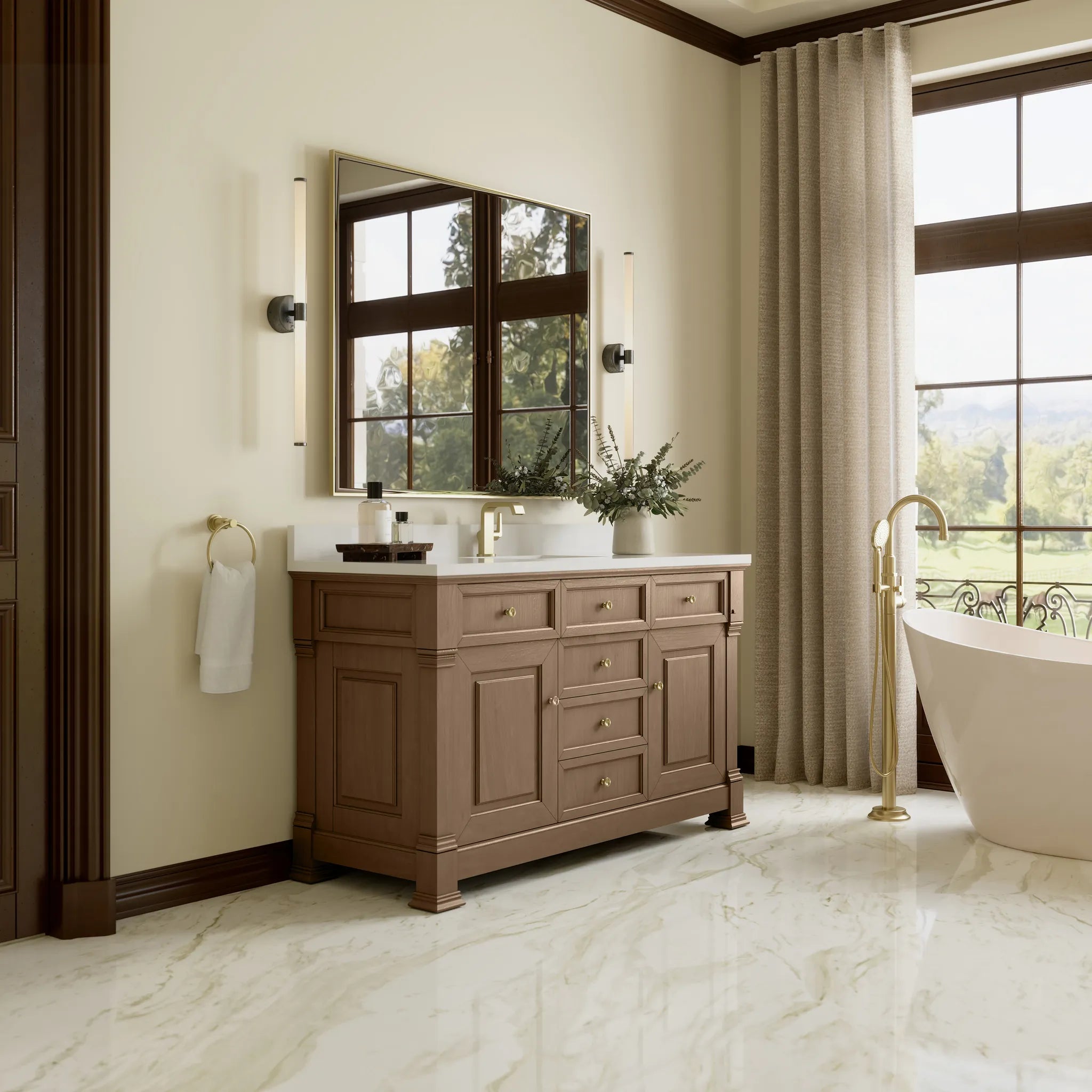 60" Brookfield Single Vanity in Pecan-White Zeus Silestone & Backsplash-Single Hole image 3
