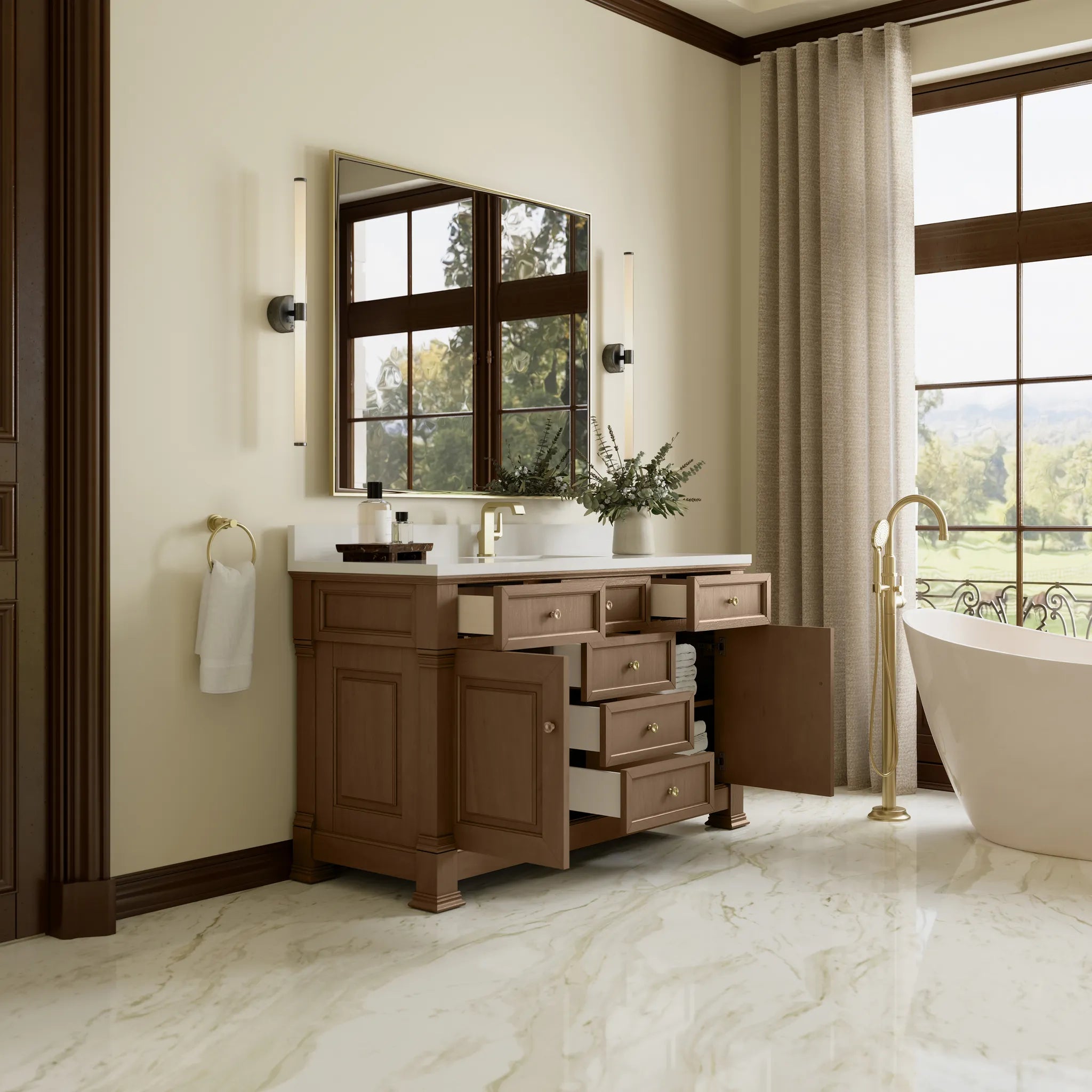 60" Brookfield Single Vanity in Pecan-White Zeus Silestone & Backsplash-Single Hole image 4