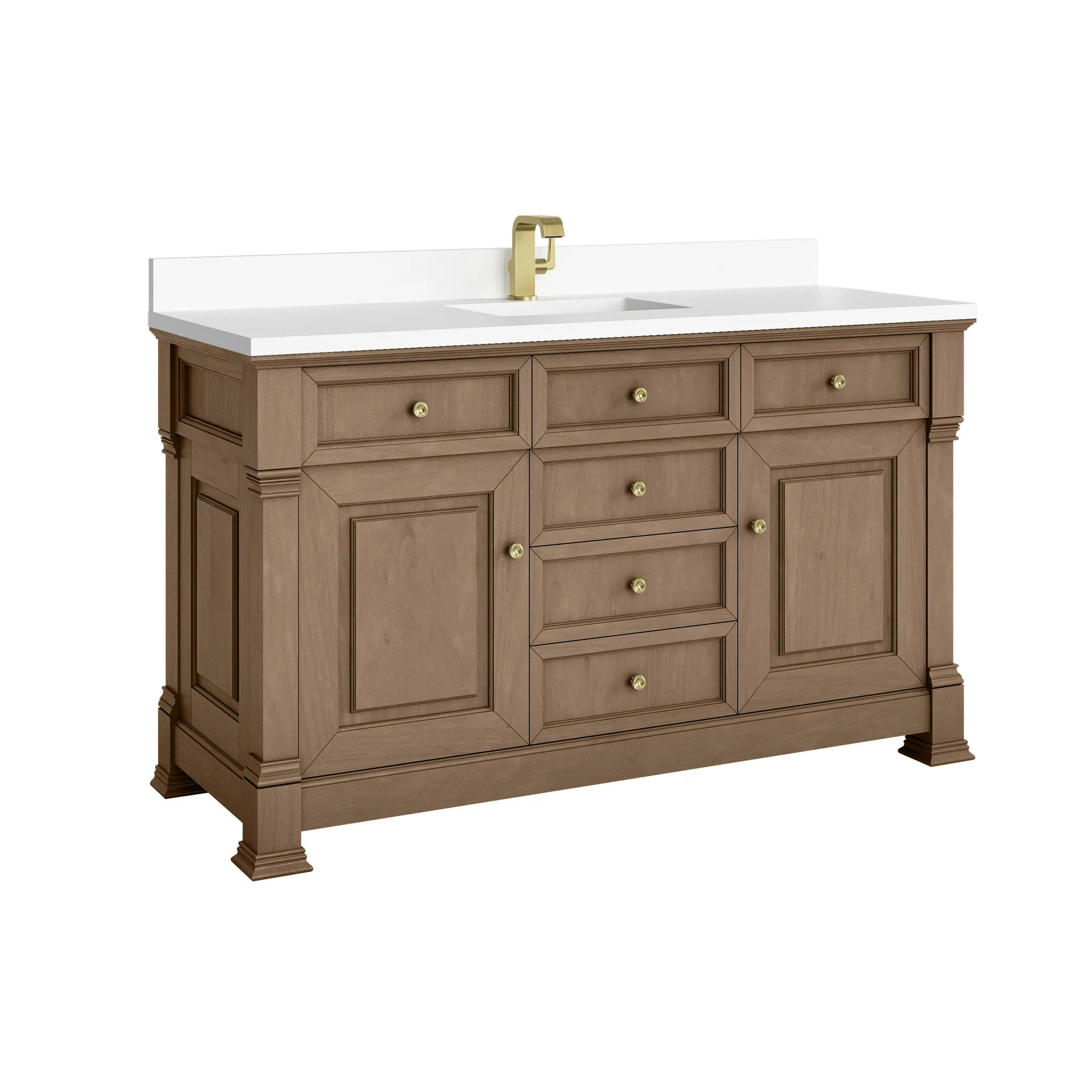 60" Brookfield Single Vanity in Pecan-White Zeus Silestone & Backsplash-Single Hole image 8