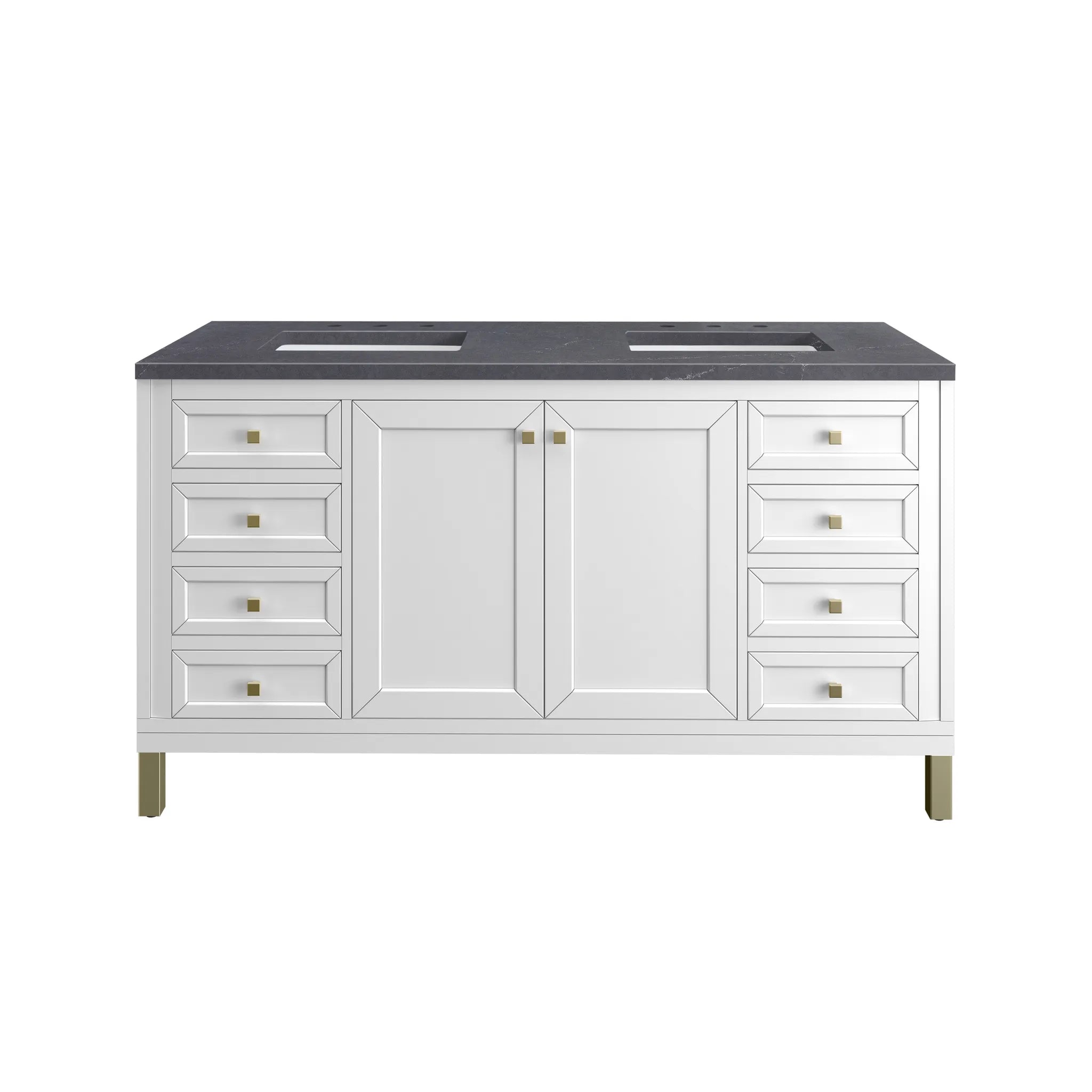 60" Chicago Double Vanity in Glossy White-Charcoal Soapstone Silestone-8" Widespread image