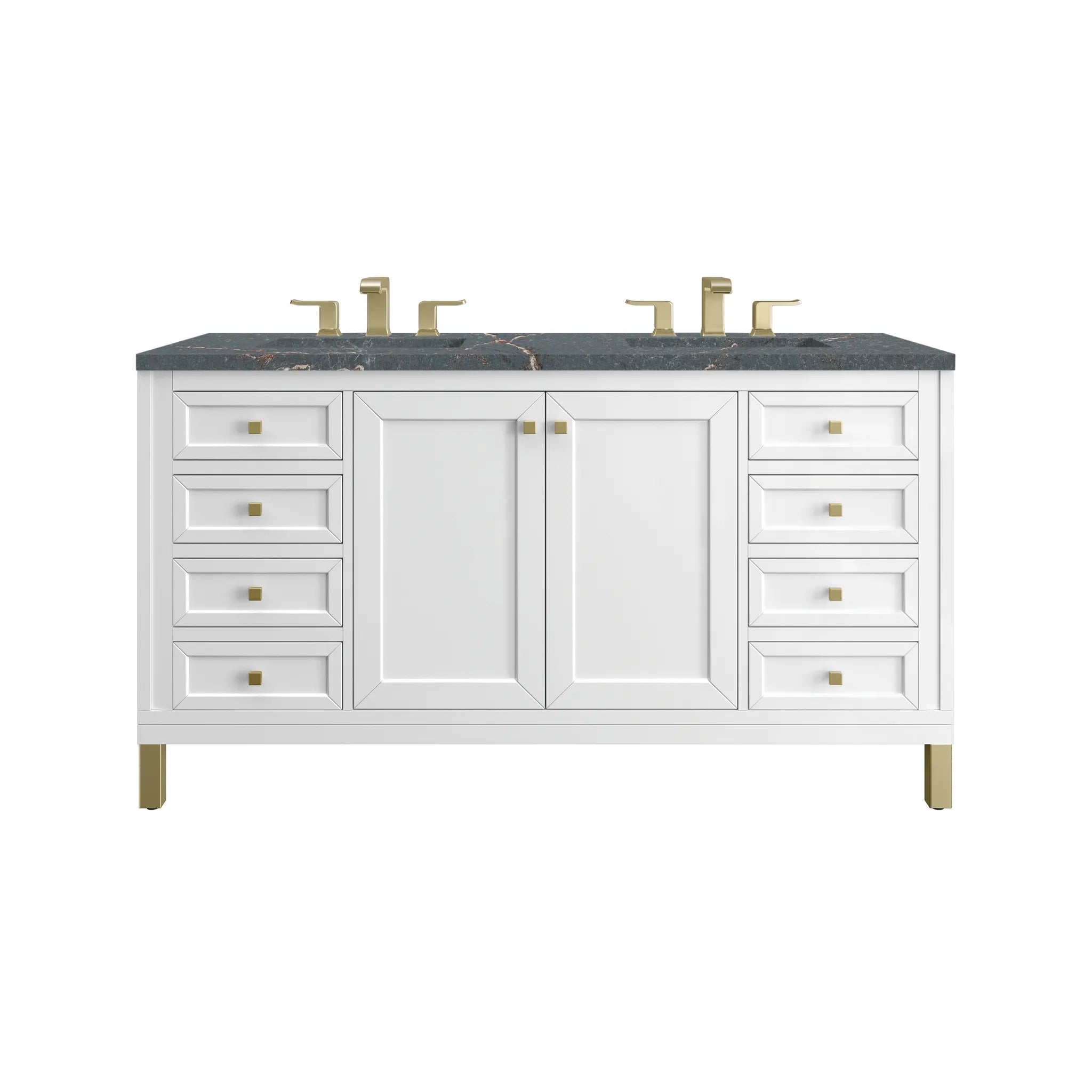 60" Chicago Double Vanity in Glossy White-Parisien Bleu Silestone-8" Widespread image