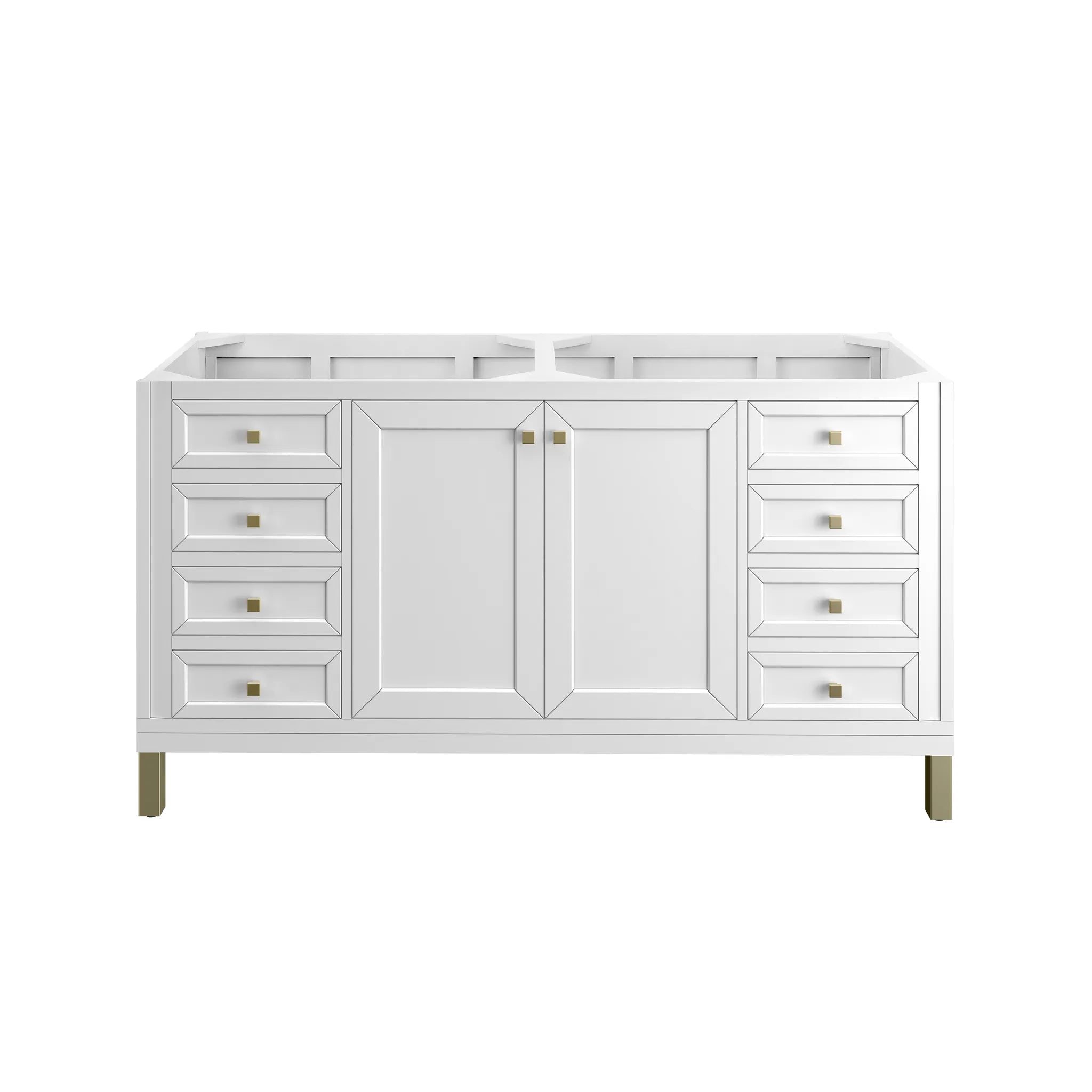 60" Chicago Double Vanity in Glossy White-Victorian Silver Silestone-8" Widespread image 6