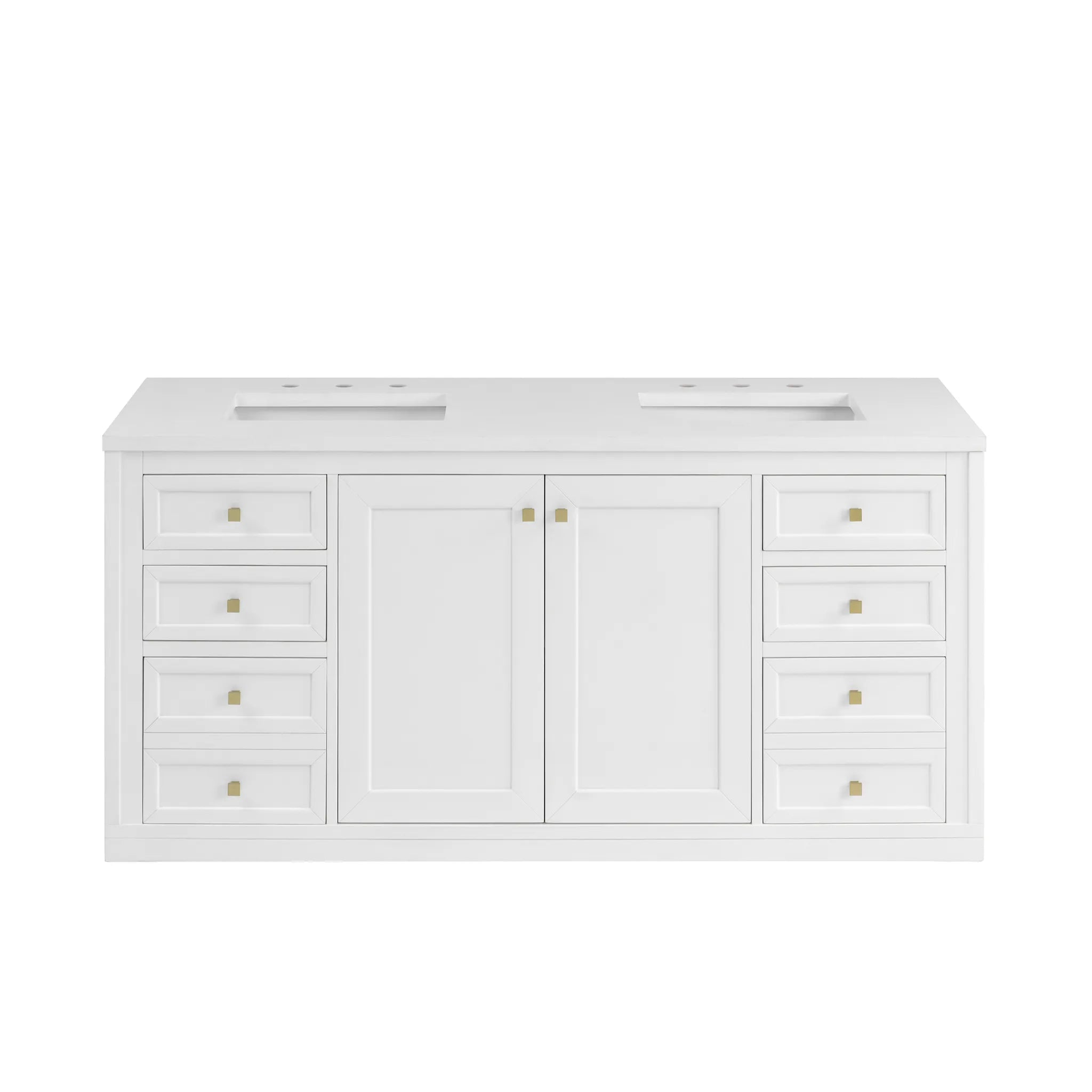 60" Chicago Double Vanity in Glossy White-White Zeus Silestone-8" Widespread image 3