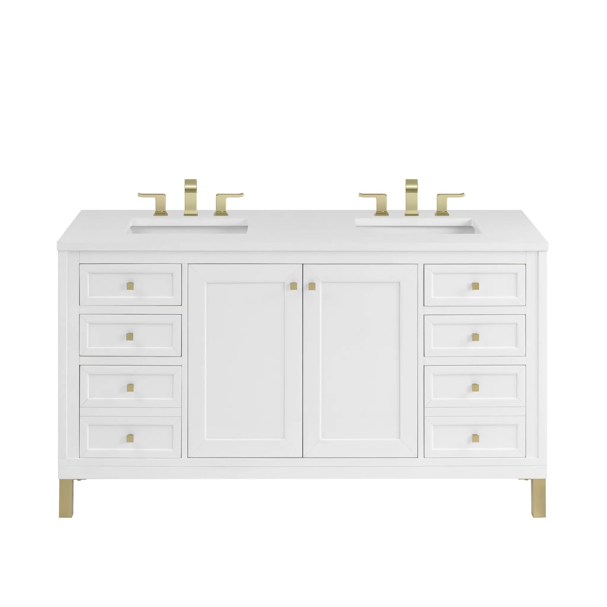 60" Chicago Double Vanity in Glossy White-White Zeus Silestone-8" Widespread image