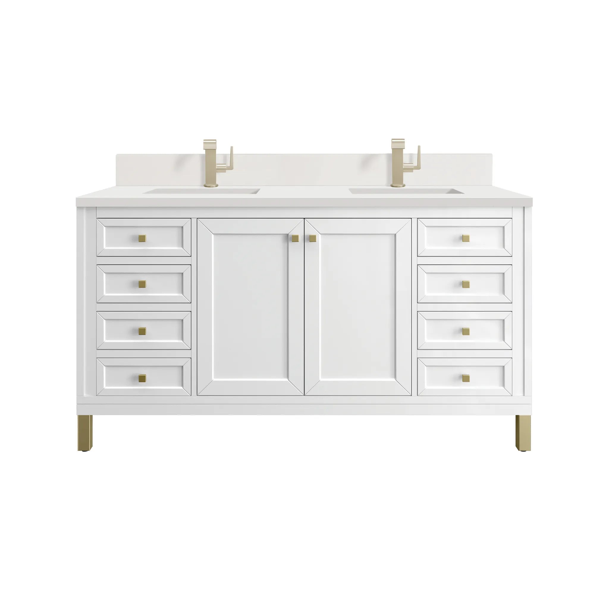 60" Chicago Double Vanity in Glossy White-White Zeus Silestone & Backsplash-Single Hole image