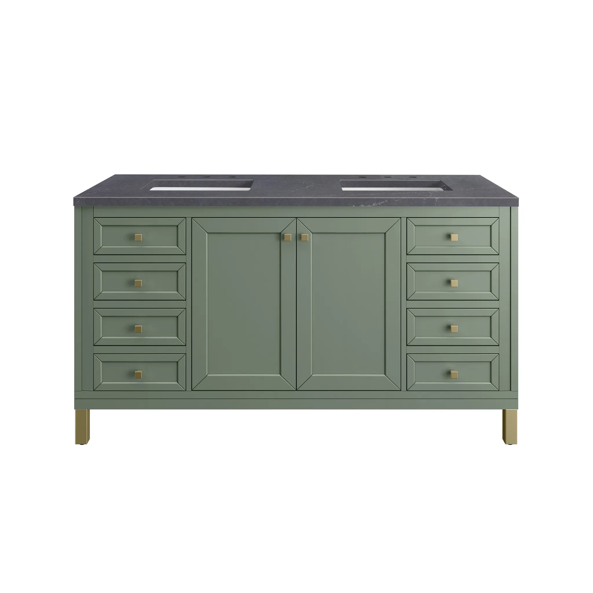 60" Chicago Double Vanity in Smokey Celadon-Charcoal Soapstone Silestone-8" Widespread image 1