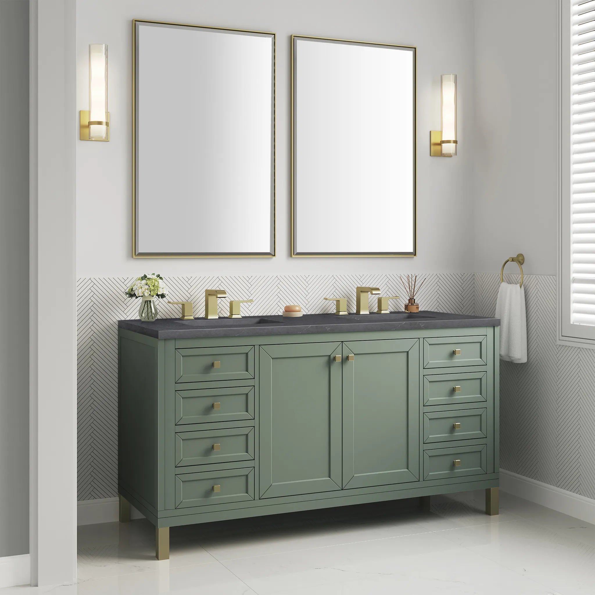 60" Chicago Double Vanity in Smokey Celadon-Charcoal Soapstone Silestone-8" Widespread image 5