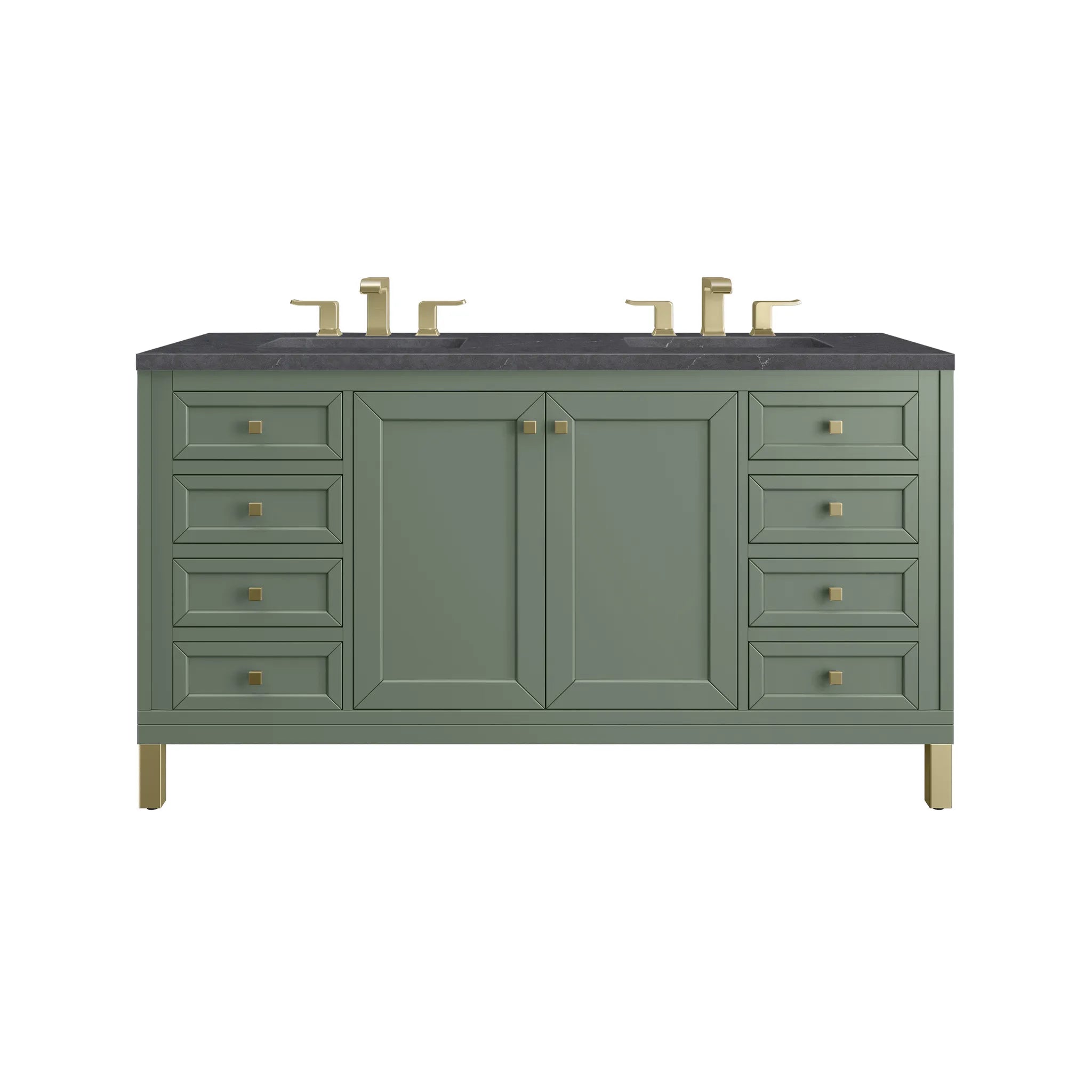 60" Chicago Double Vanity in Smokey Celadon-Charcoal Soapstone Silestone-8" Widespread image