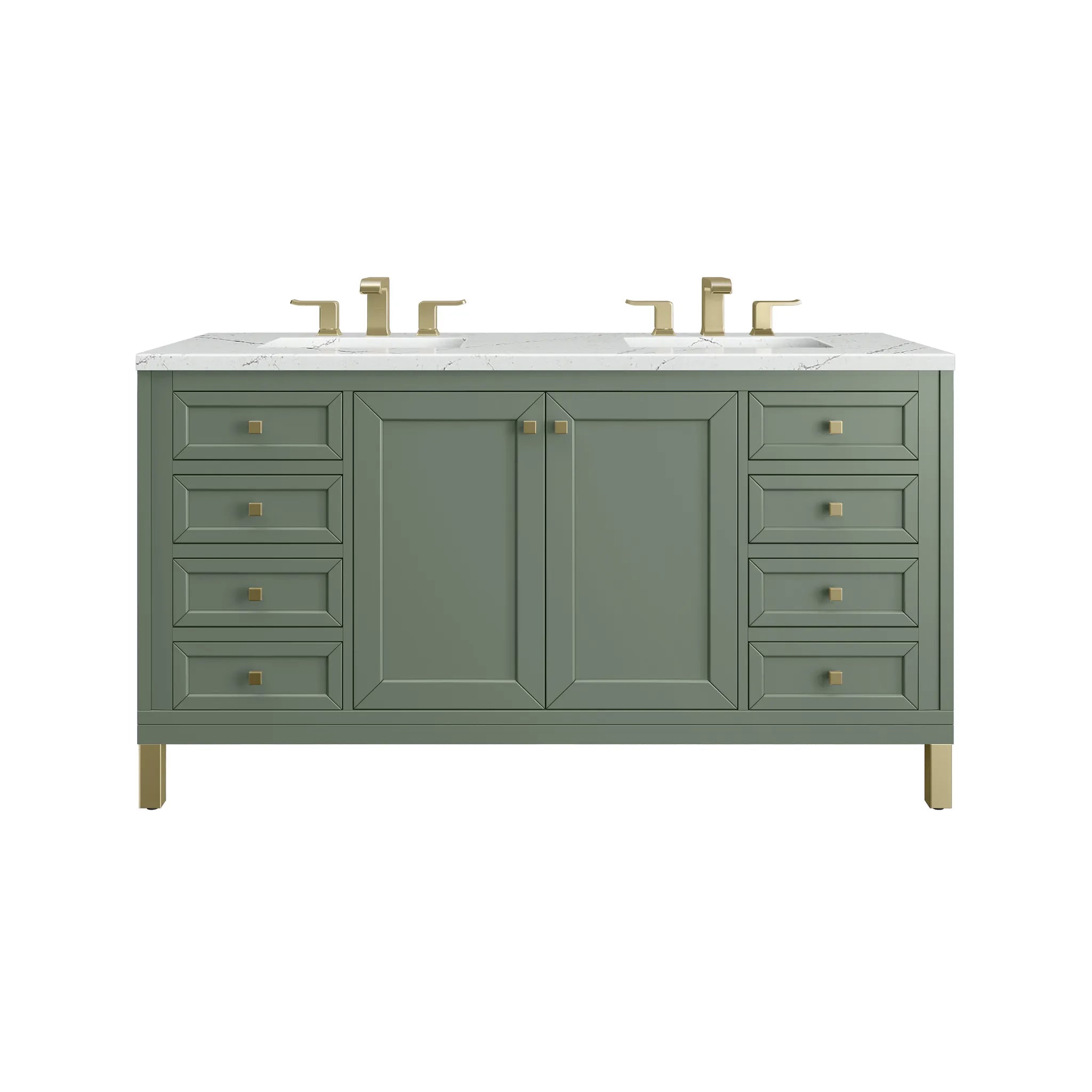 60" Chicago Double Vanity in Smokey Celadon w/FreePower Wireless Charger-Ethereal Noctis Silestone-8" Widespread image 1