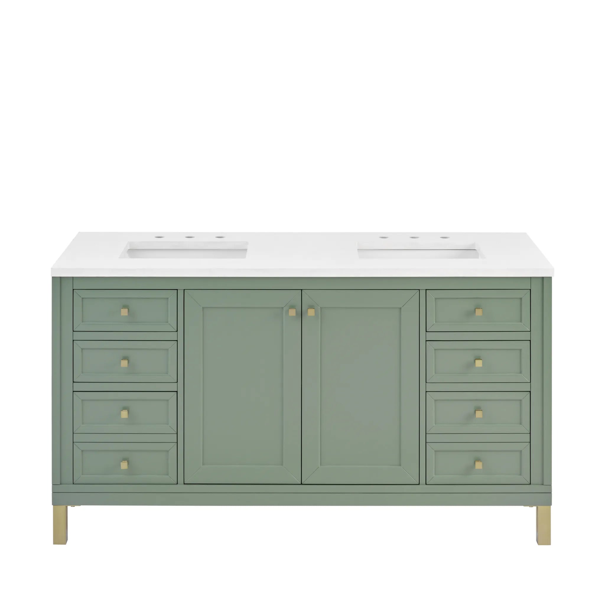 60" Chicago Double Vanity in Smokey Celadon-White Zeus Silestone-8" Widespread image 1