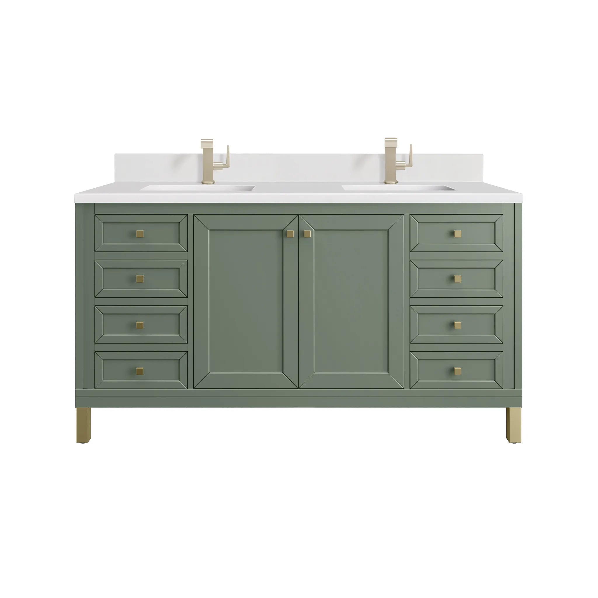 60" Chicago Double Vanity in Smokey Celadon-White Zeus Silestone & Backsplash-Single Hole image