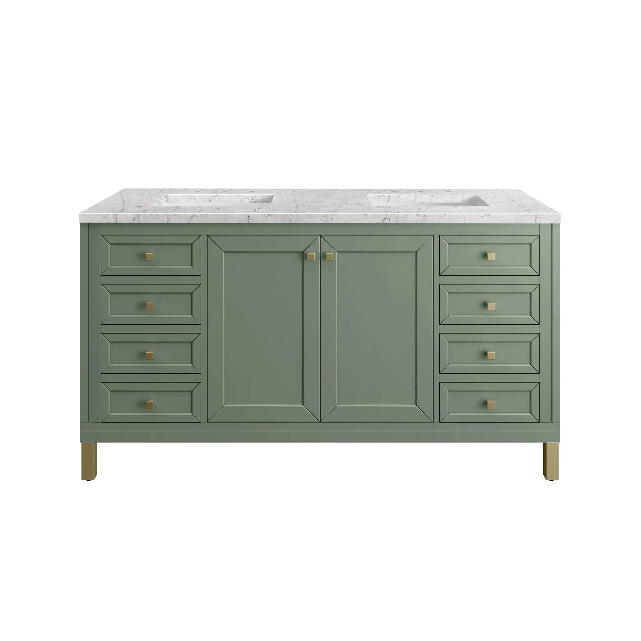 60" Chicago Double Vanity in Smokey Celadon Wireless Charger-Eternal Jasmine Pearl Silestone-8" Widespread image 1