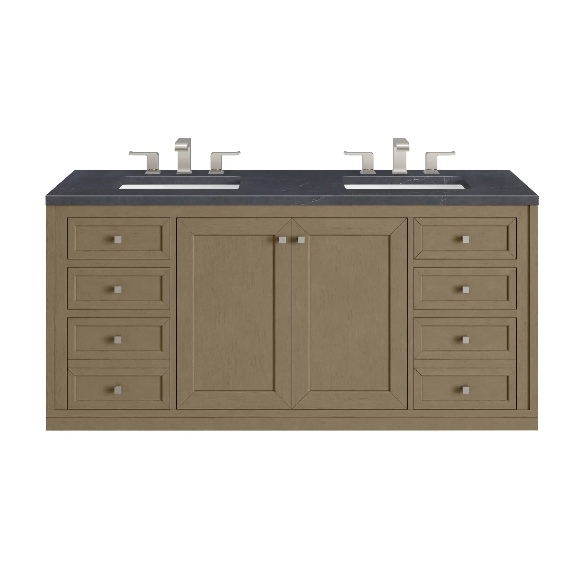 60" Chicago Double Vanity in Walnut Whisper-Charcoal Soapstone Silestone-8" Widespread image 2
