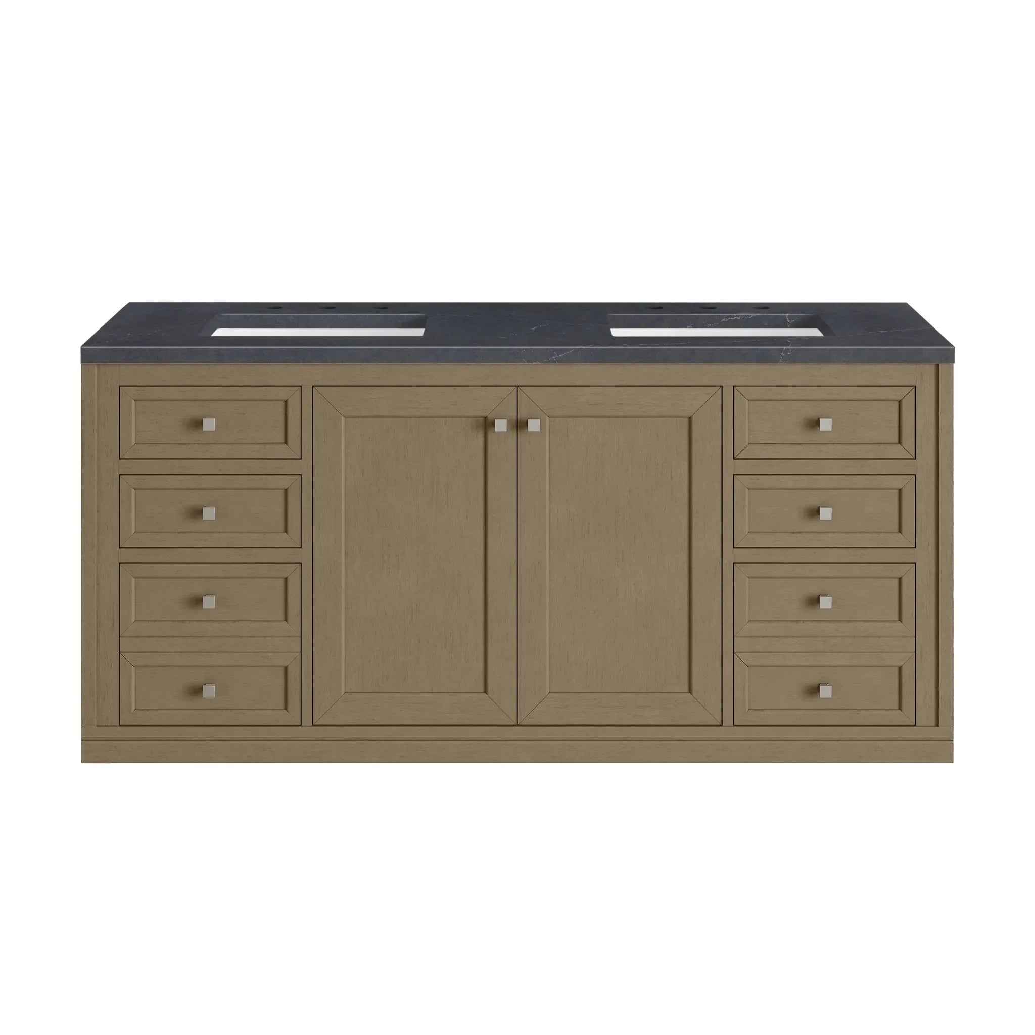 60" Chicago Double Vanity in Walnut Whisper-Charcoal Soapstone Silestone-8" Widespread image 3