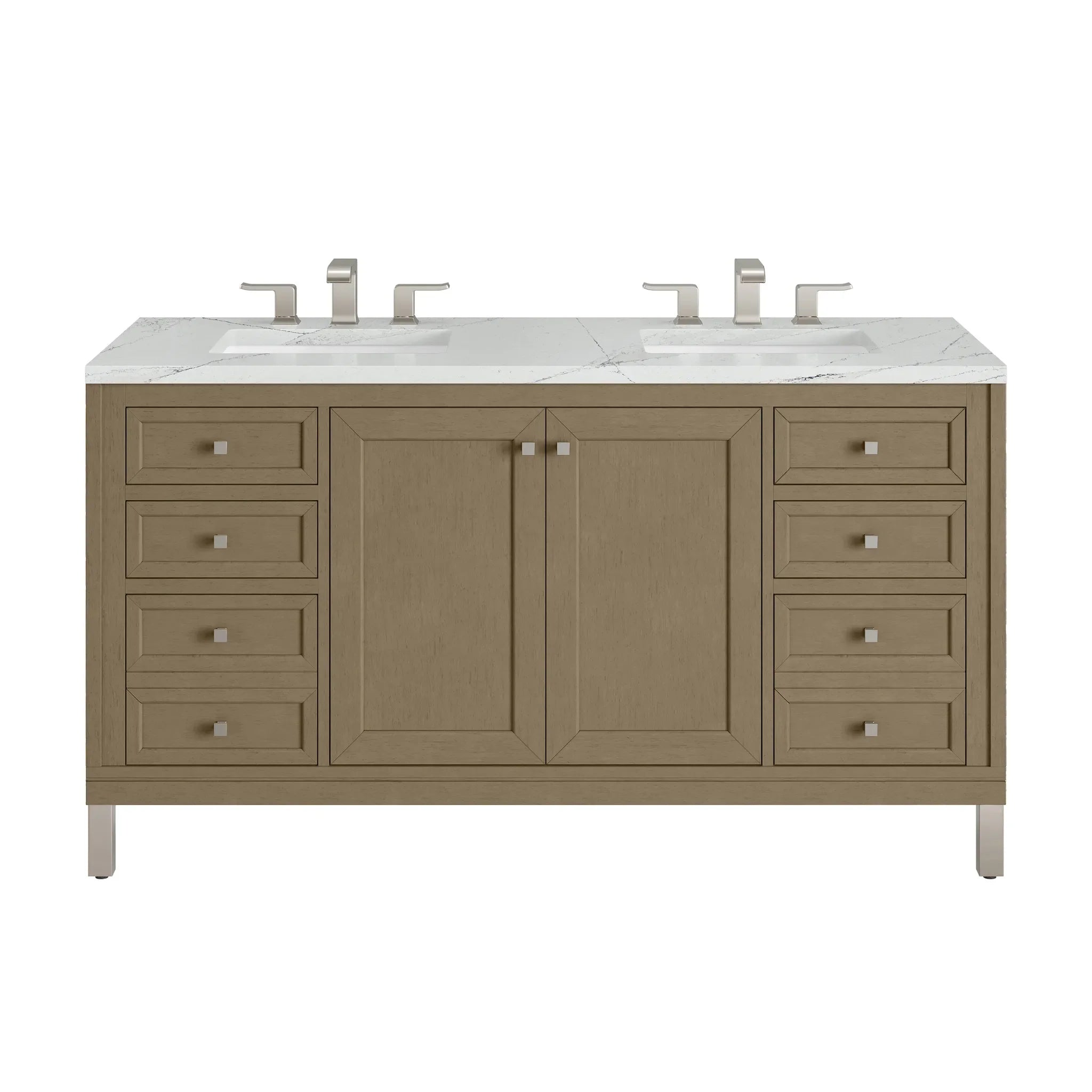 60" Chicago Double Vanity in Walnut Whisper-Ethereal Noctis Silestone-8" Widespread image