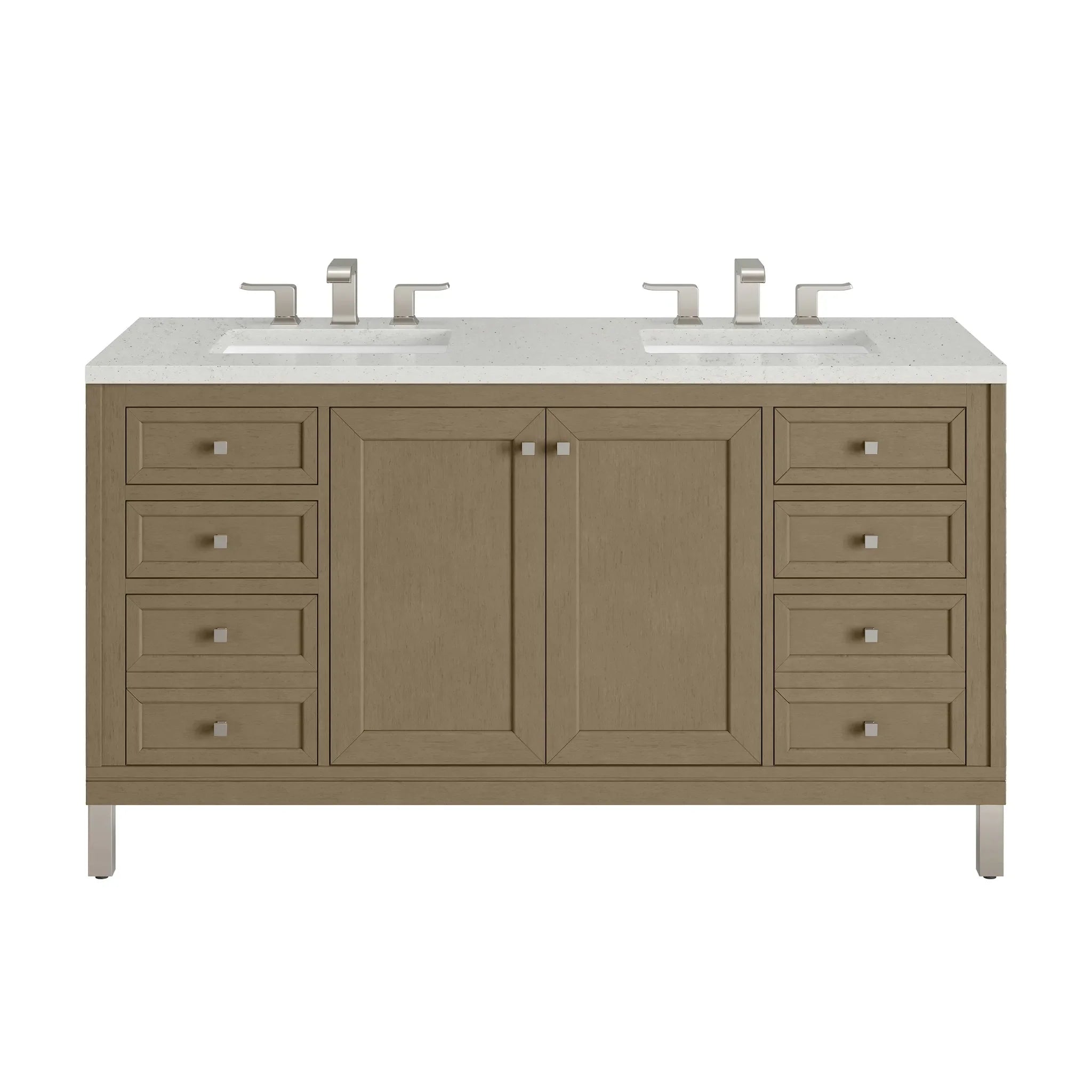 60" Chicago Double Vanity in Walnut Whisper-Lime Delight Silestone-8" Widespread image