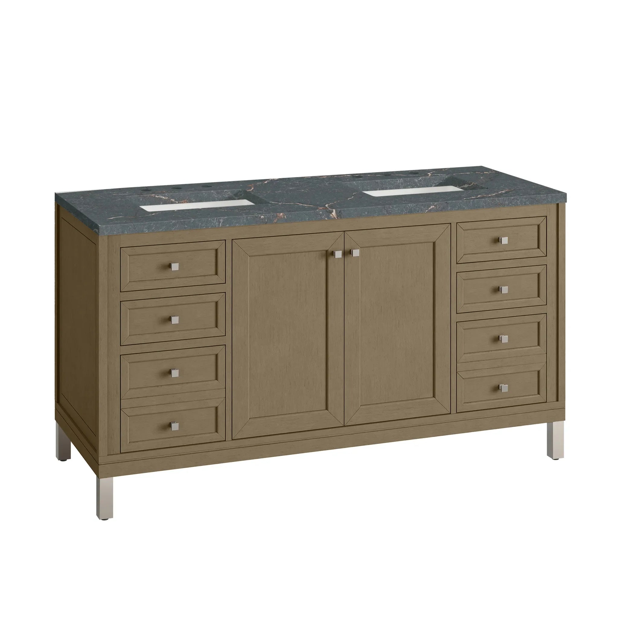 60" Chicago Double Vanity in Walnut Whisper-Parisien Bleu Silestone-8" Widespread image 9