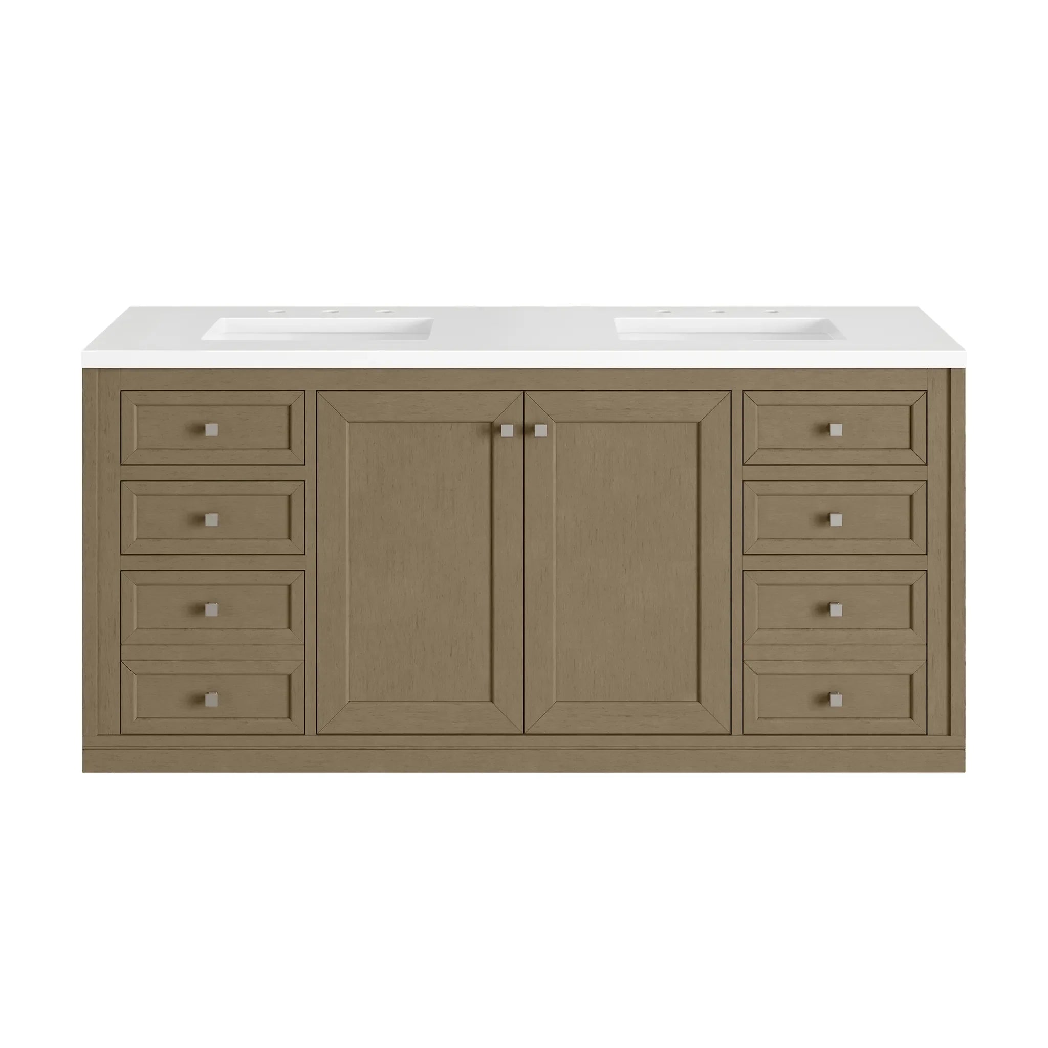 60" Chicago Double Vanity in Walnut Whisper-White Zeus Silestone-8" Widespread image 3